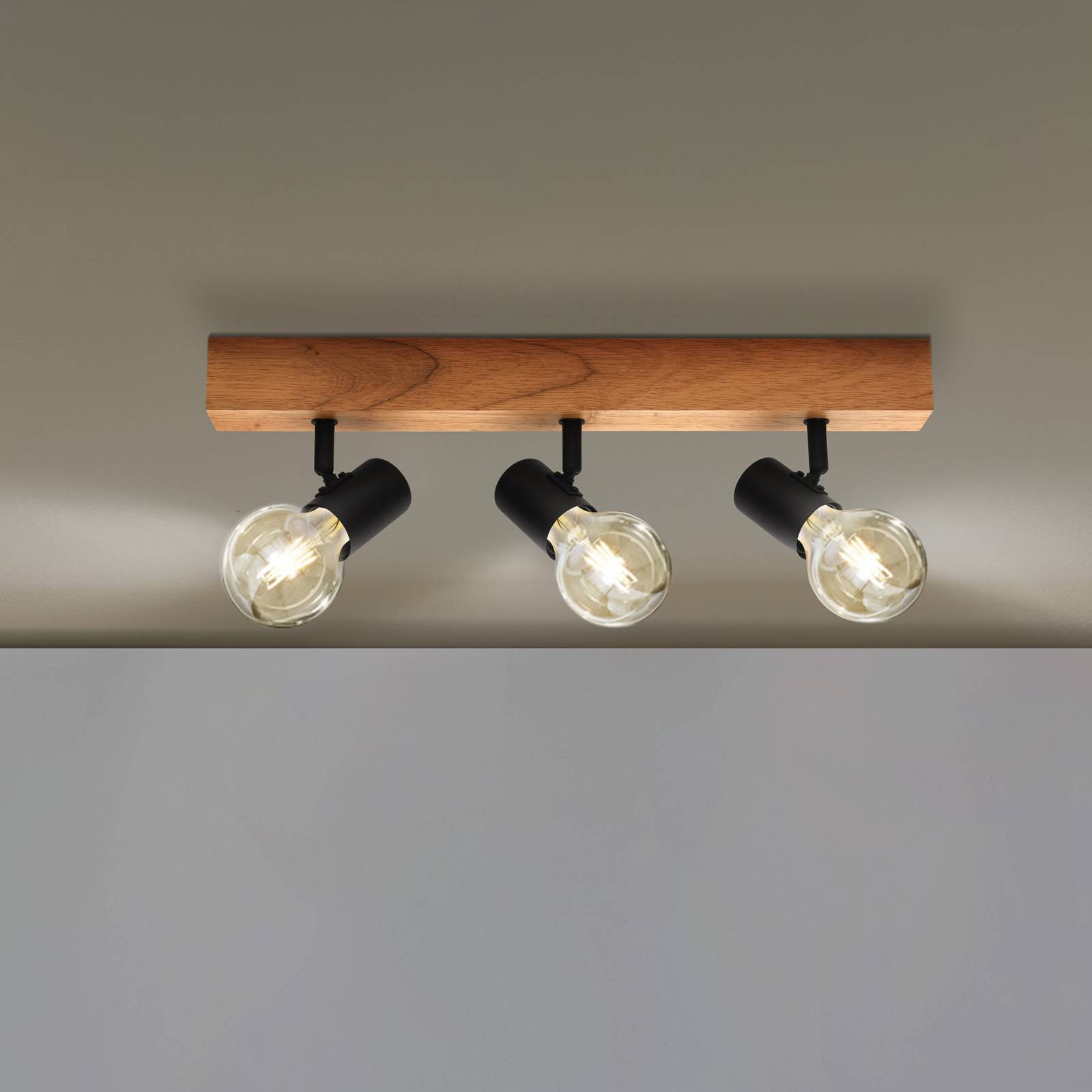 EGLO Stropní světlo Townshend ze dřeva, 3 zdroje černá