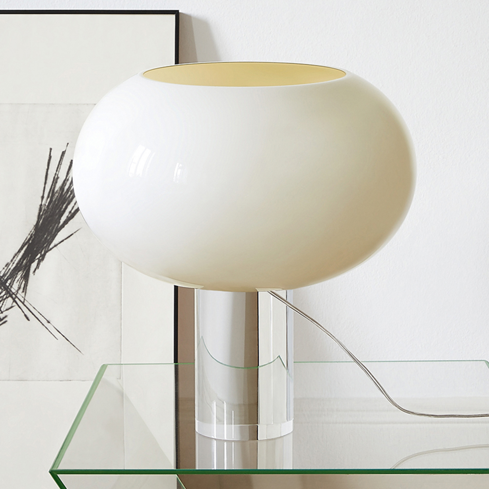 FOSCARINI Foscarini Buds 2 table lamp, bulbous white, for Living / Dining Room, handblown glass, plastic, E27, 23 W, energy efficiency: A++, H: 43 cm
