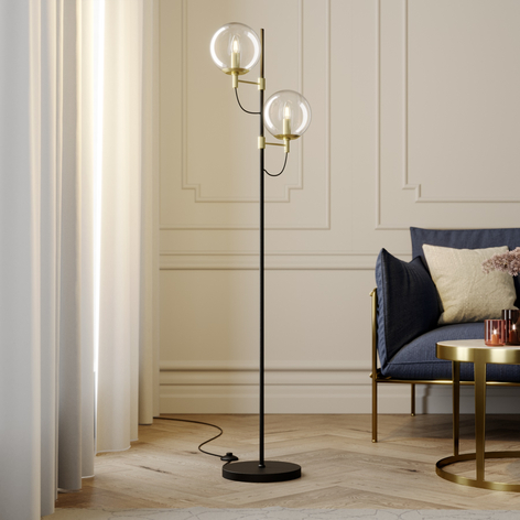 Lucande Sotiana vloerlamp, glasbollen, messing
