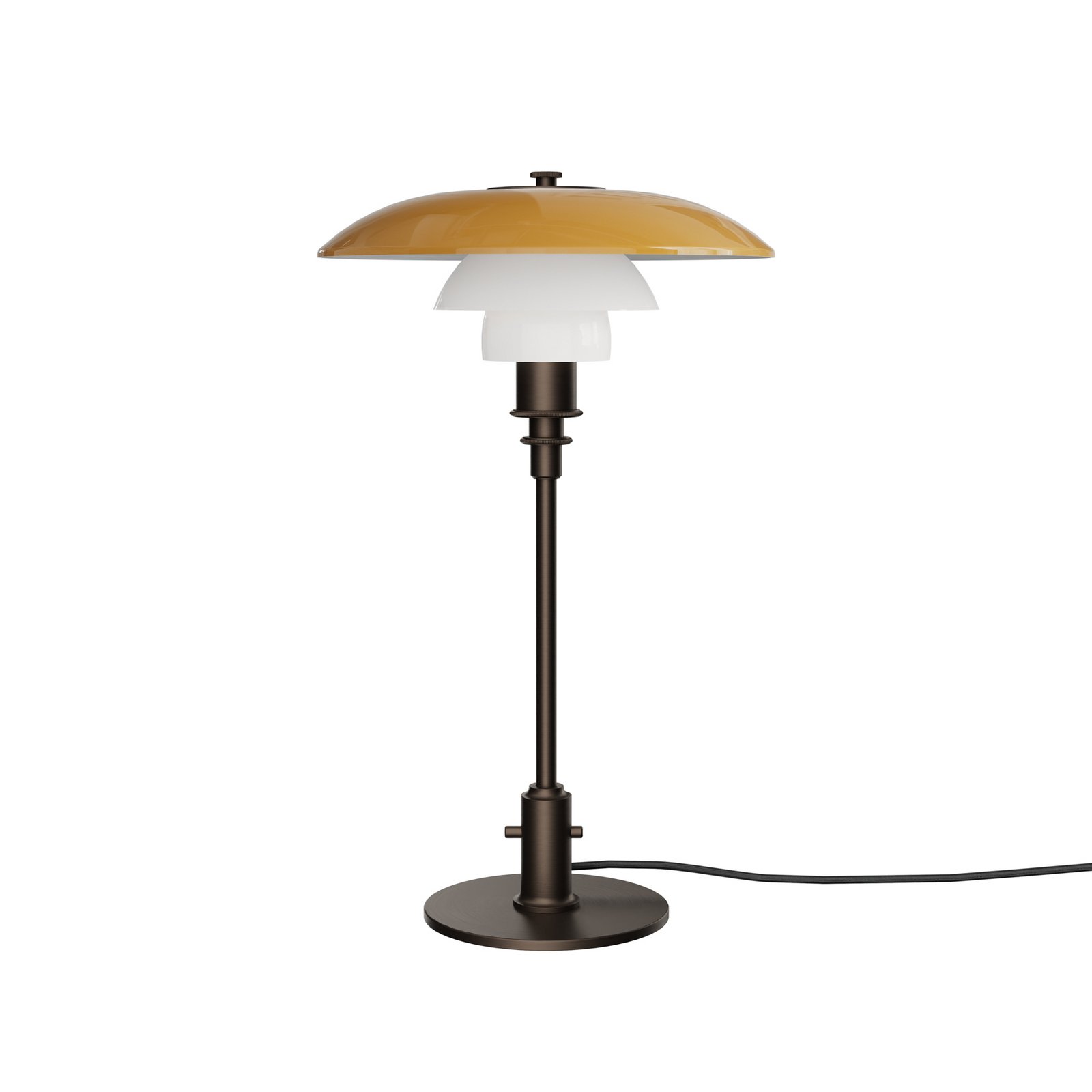 Louis Poulsen bordlampe PH 3-2, brunsert messing, ravfarget Louis Poulsen bordlampe PH 3-2, brunsert messing, ravfarget