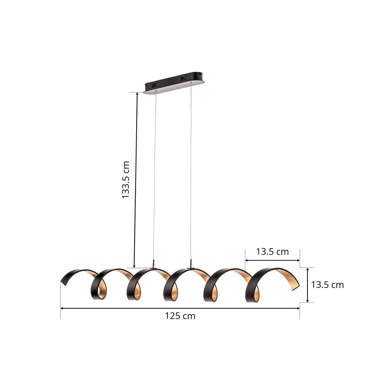 Lámpara colgante LED Helix, negro-oro, 125 cm