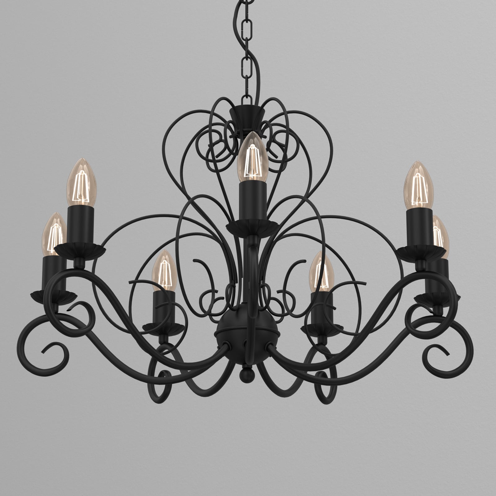 Mauro chandelier, black, 7-bulb, Ø 62 cm, metal, E14 Mauro chandelier, black, 7-bulb, Ø 62 cm, metal, E14