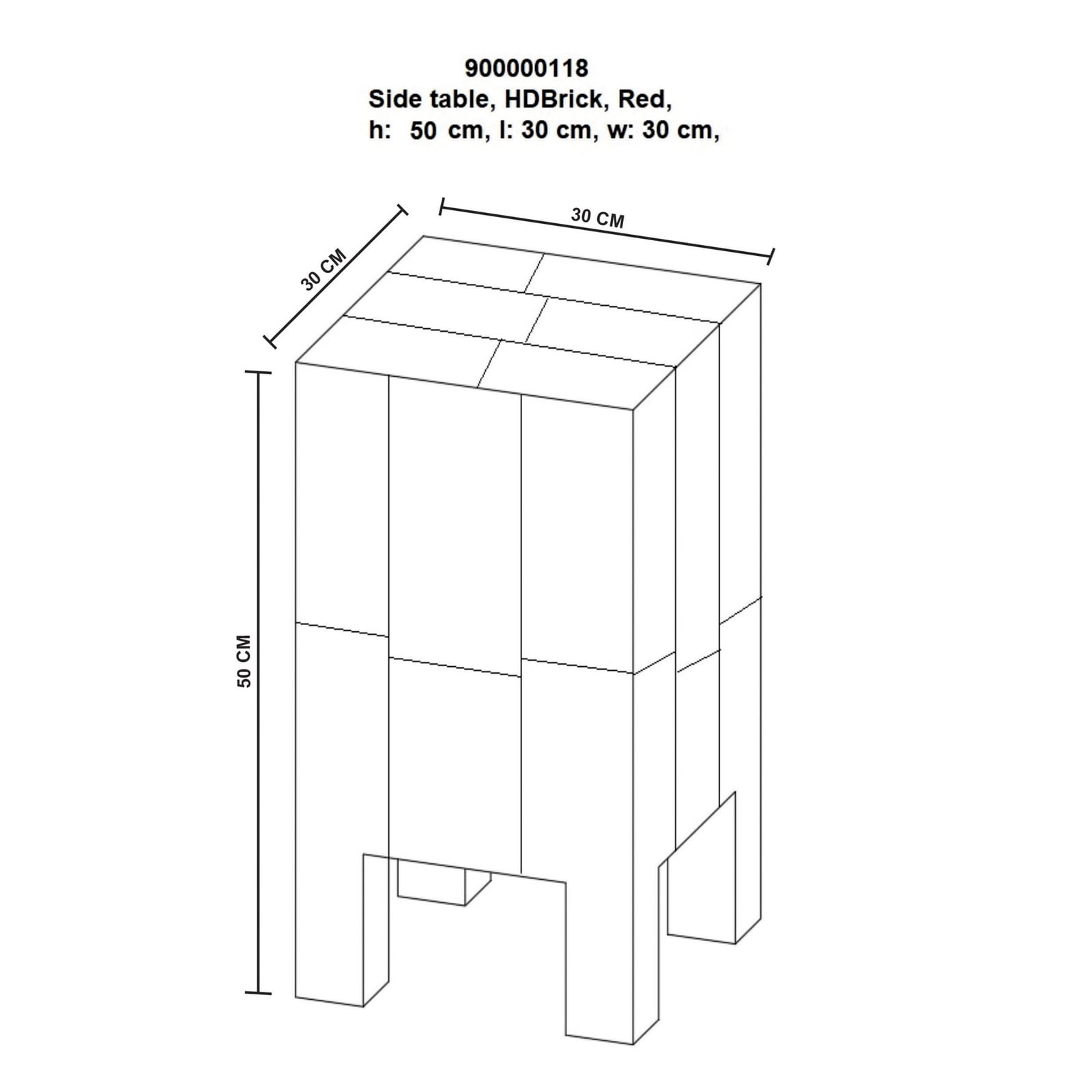 Tavolino HDBrick, rosso, altezza 51 cm, legno - House Doctor