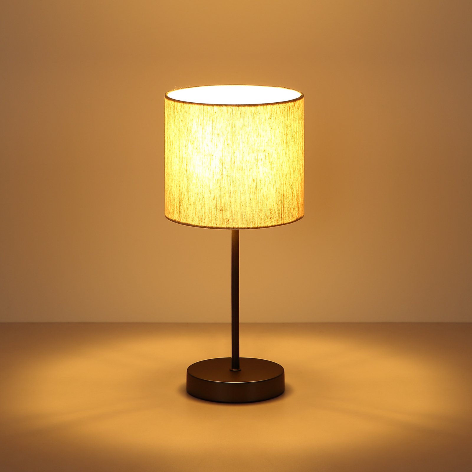 Candeeiro de mesa Thea, creme/preto mate, linho, altura 37 cm