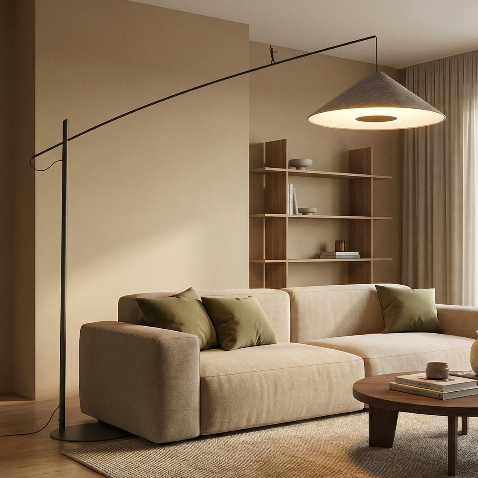 Bogenlampe Poise, umbragrau, Stahl, Textil, Ausladung 260 cm