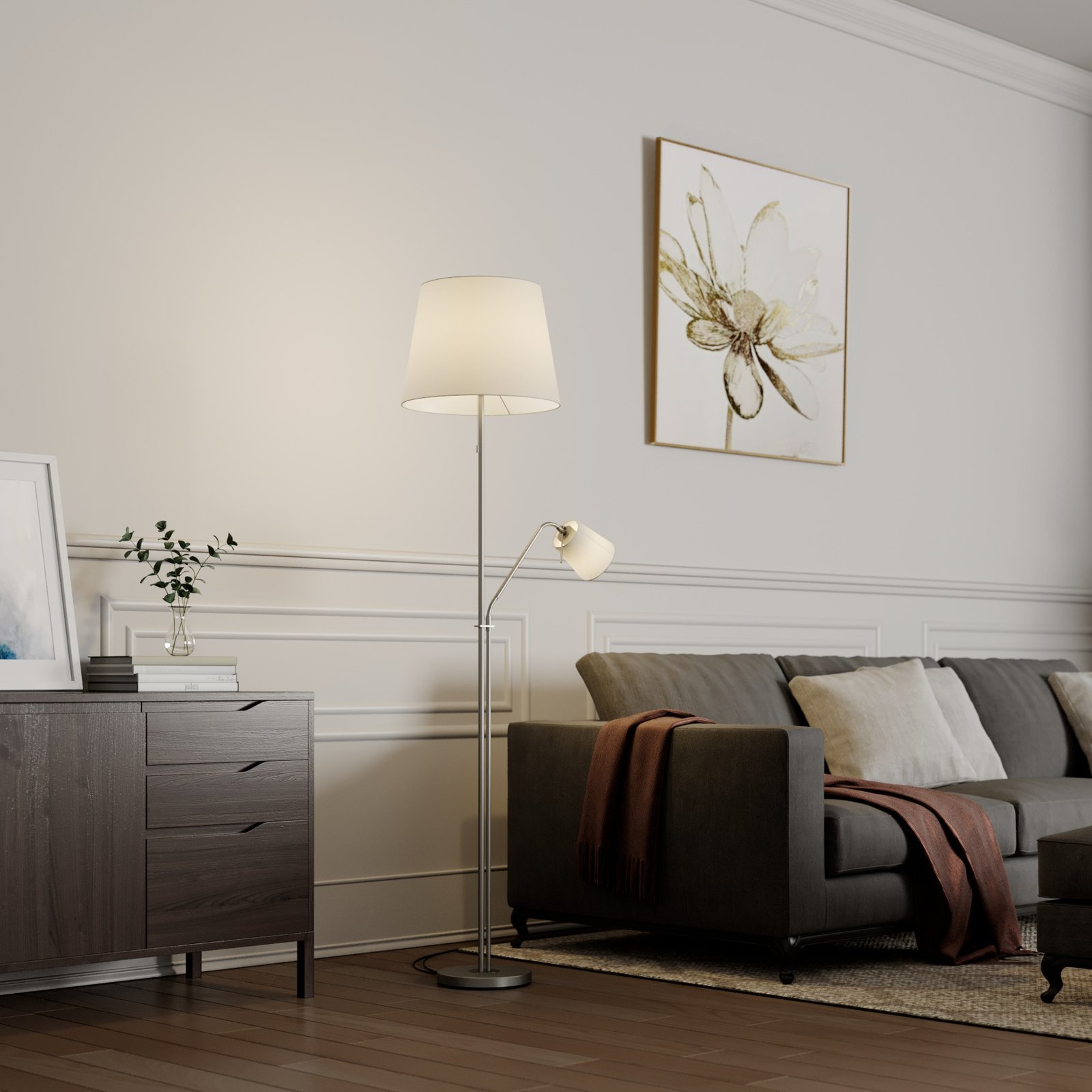 Nantwin Stehleuchte White/Nickel - Lindby