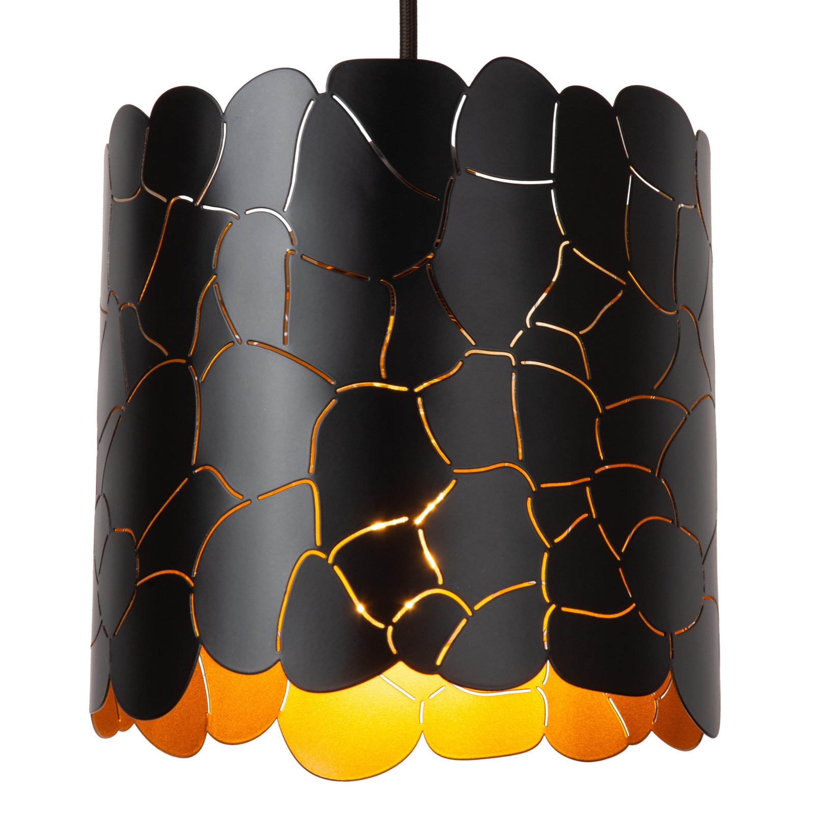 Lámpara colgante Almelo, 3 luces, redonda, negro/oro, metal