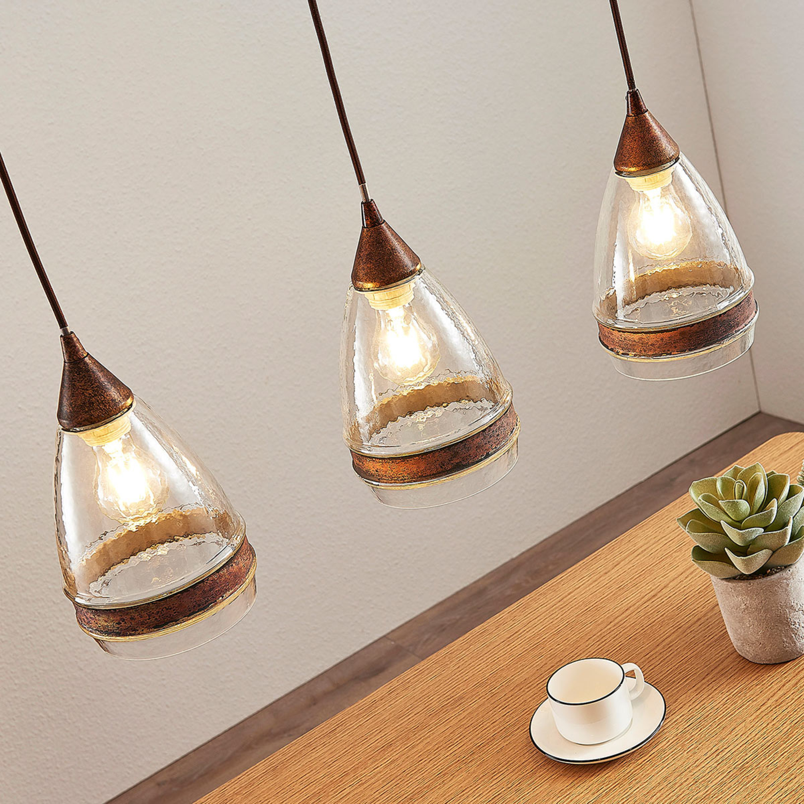 Millina 3 Pendant Rust/Clear - Lindby