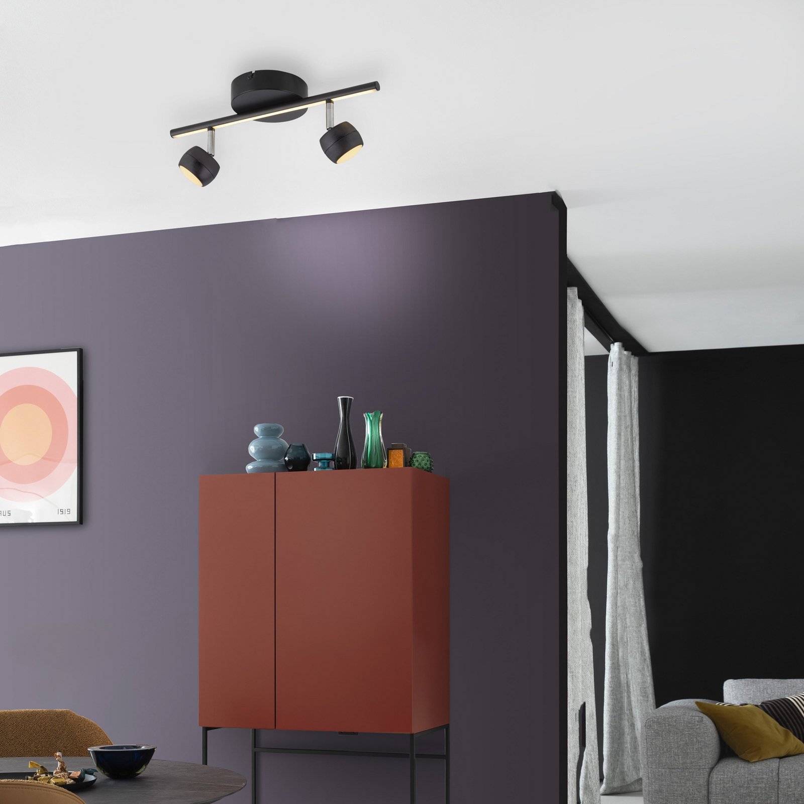 JUST LIGHT. LED-kattospotti Jarik, 2-osainen, musta, 3 000 K