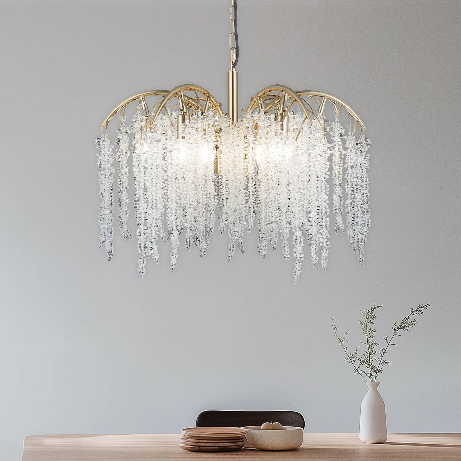 Hängelampe Grape, messing antik, Ø 72 cm Metall/Glas 12-flg. günstig online kaufen