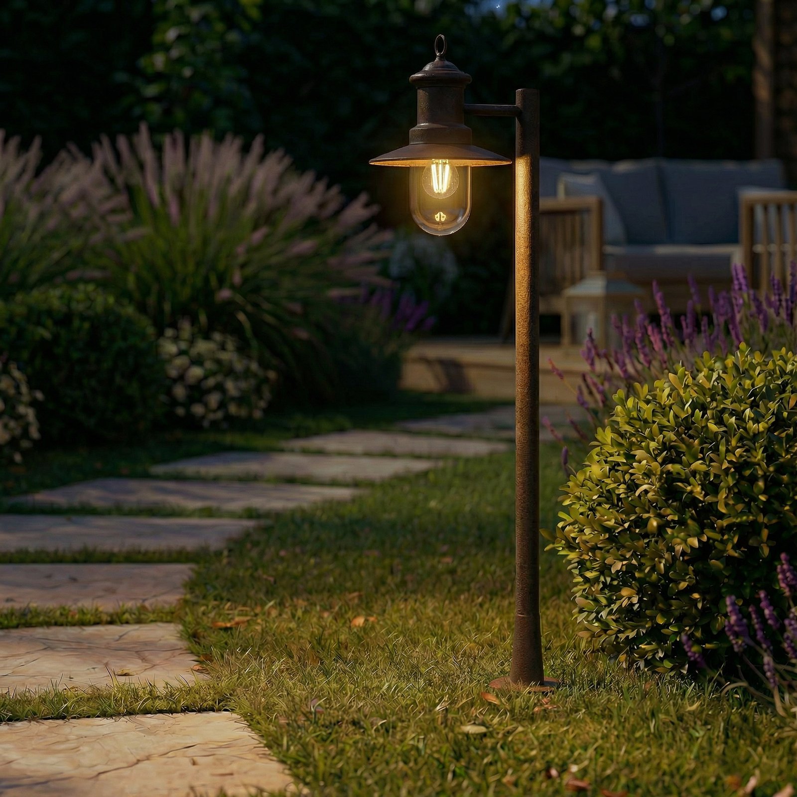 Lindby veilampe Eloretta, rust, 110 cm, stål, IP44, E27