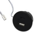 USB-A stikkontakt + USB-C, sort møbelinstallation 24V indgang 20W