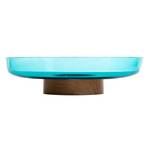 Artemide Bontà glass dish, wooden base, turquoise