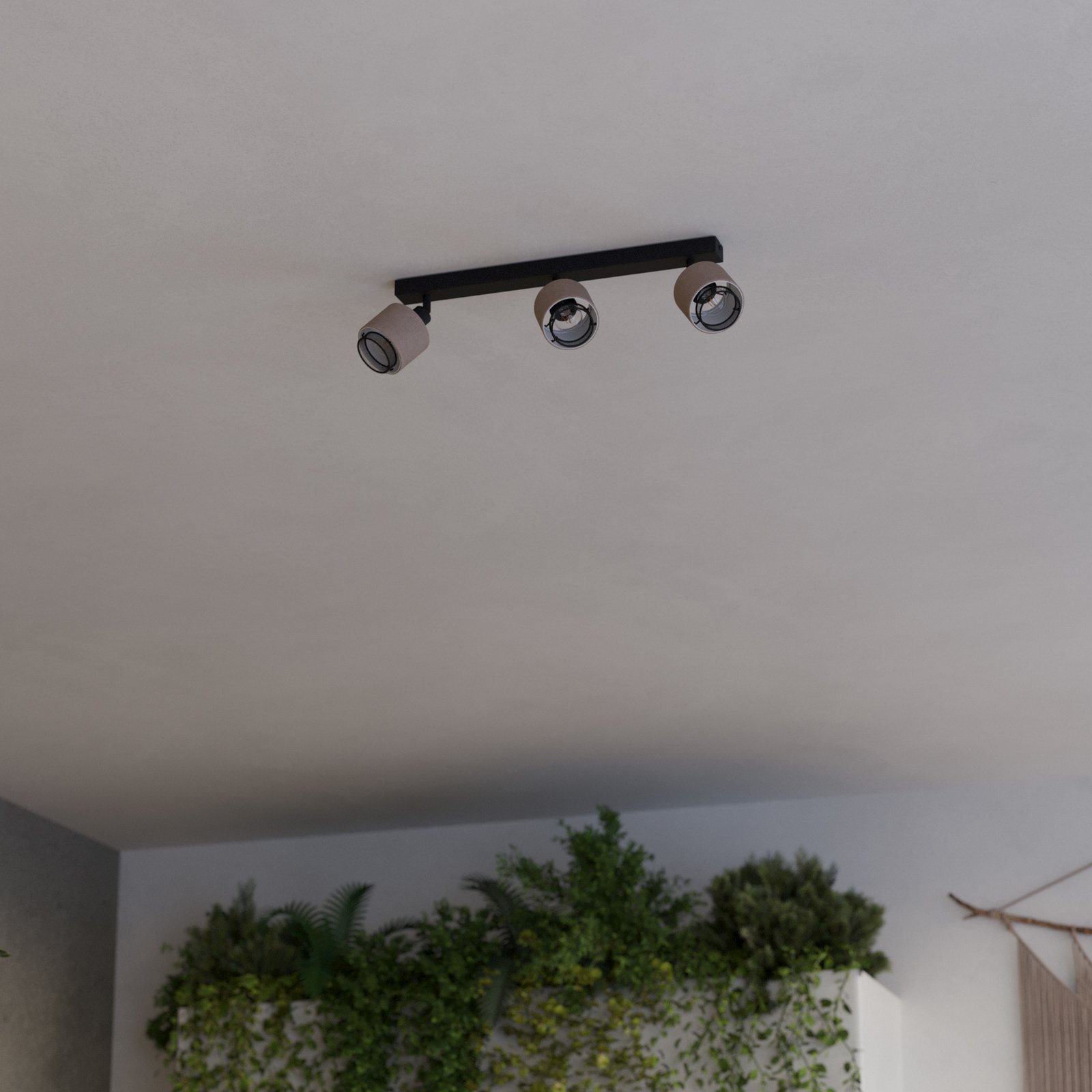 Προβολέας οροφής Rosley, μήκος 43 cm, μαύρο/φυσικό, 3-φωτός.