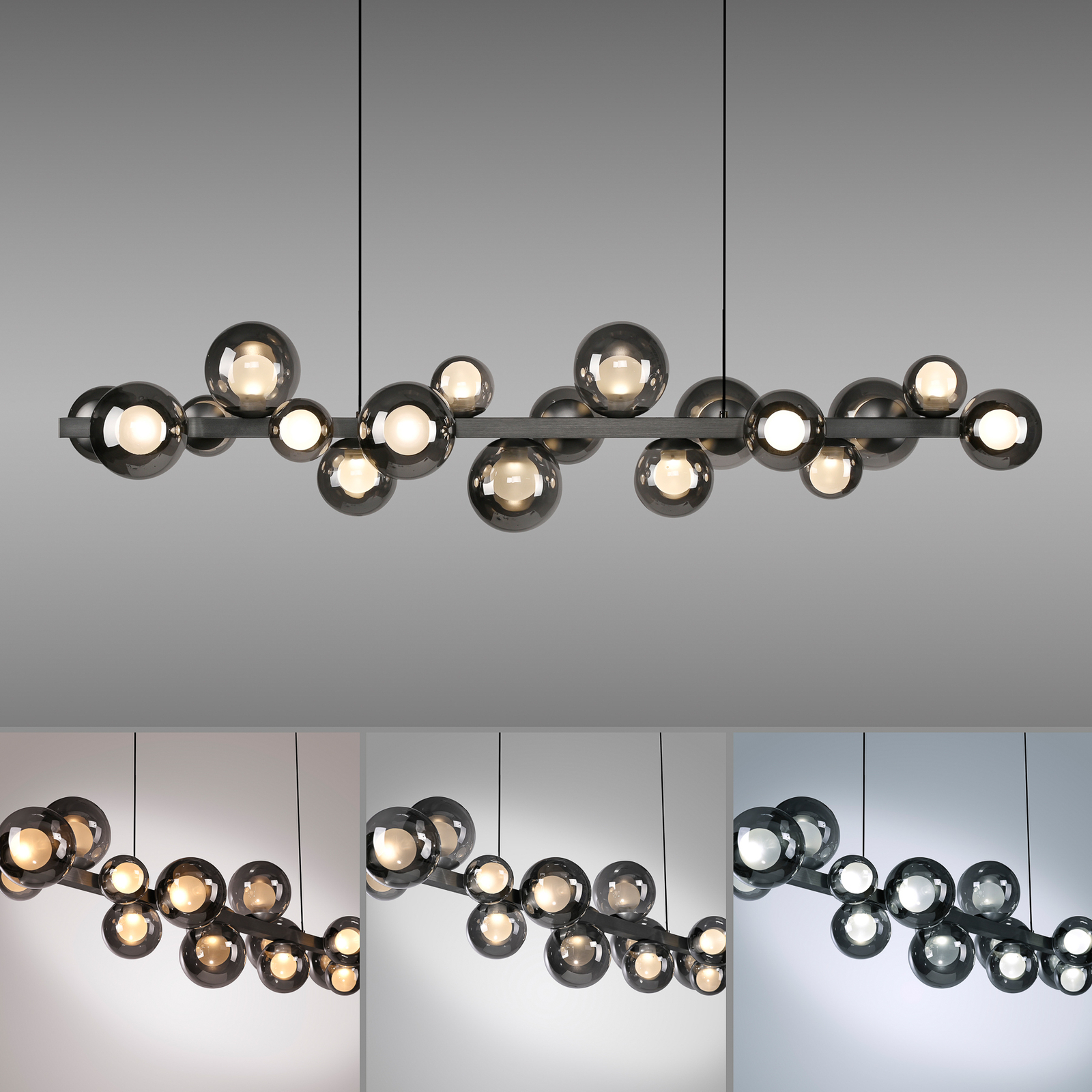 E-Popup LED-Hängelampe, platin, Glas, CCT, 18-flg. - PURE E-Popup LED-Hängelampe, platin, Glas, CCT, 18-flg. - PURE