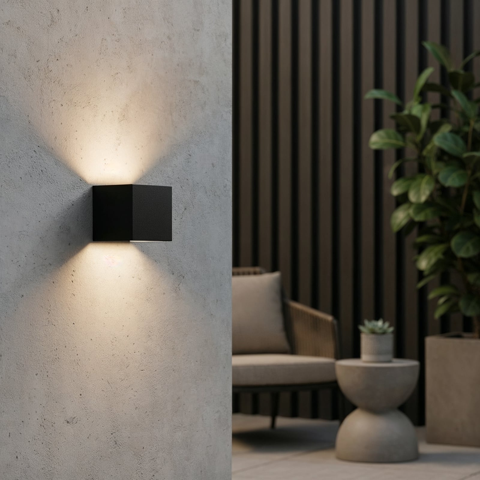 Ideal Lux utendørs vegglampe Atom, svart, 10 cm, metall