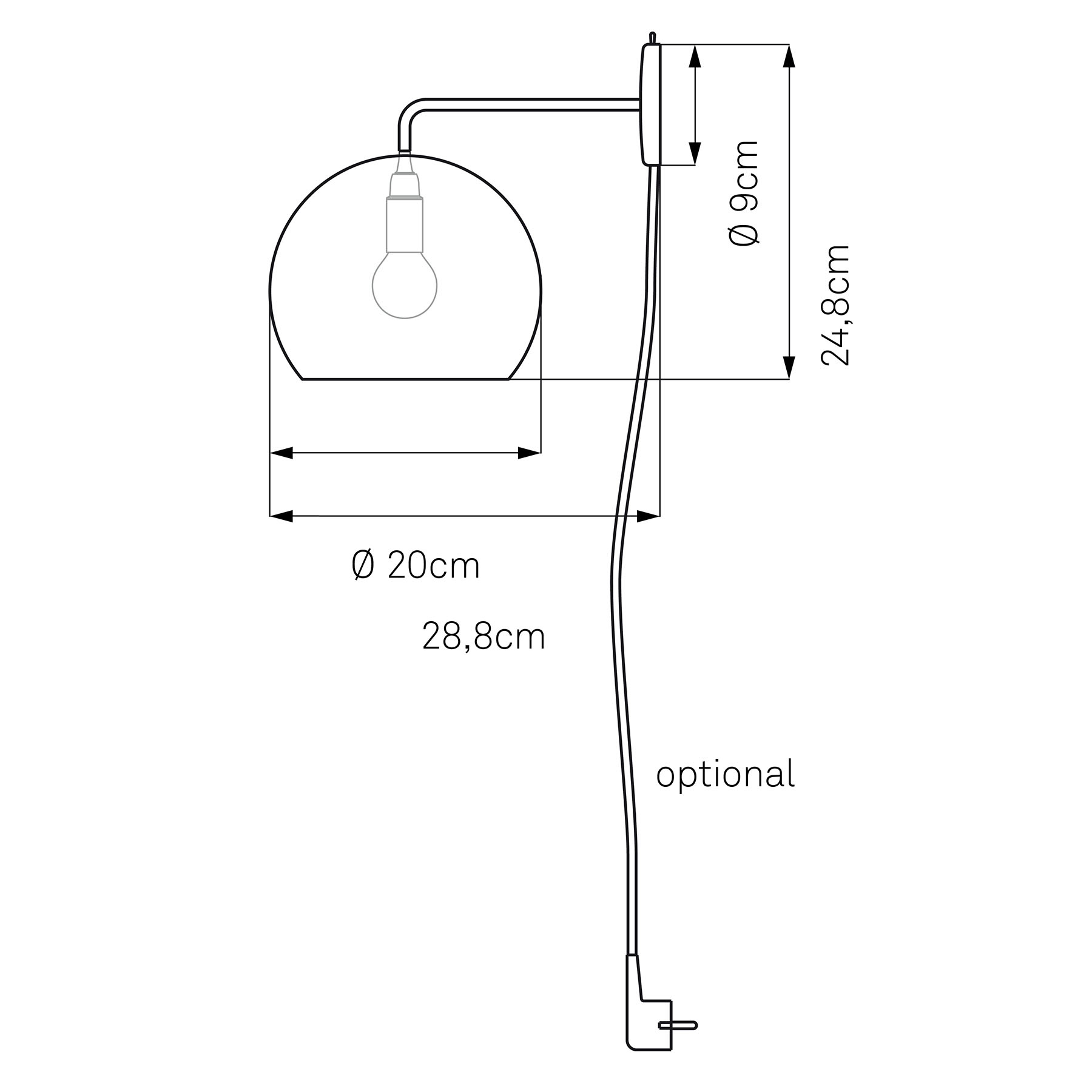 NYTA Nyta Tilt Globe Wall wall lamp red cable, white, for Living / Dining Room, aluminium, stainless steel, E14, 46 W, energy efficiency: A++, W: 20 cm, H: 28.8 cm