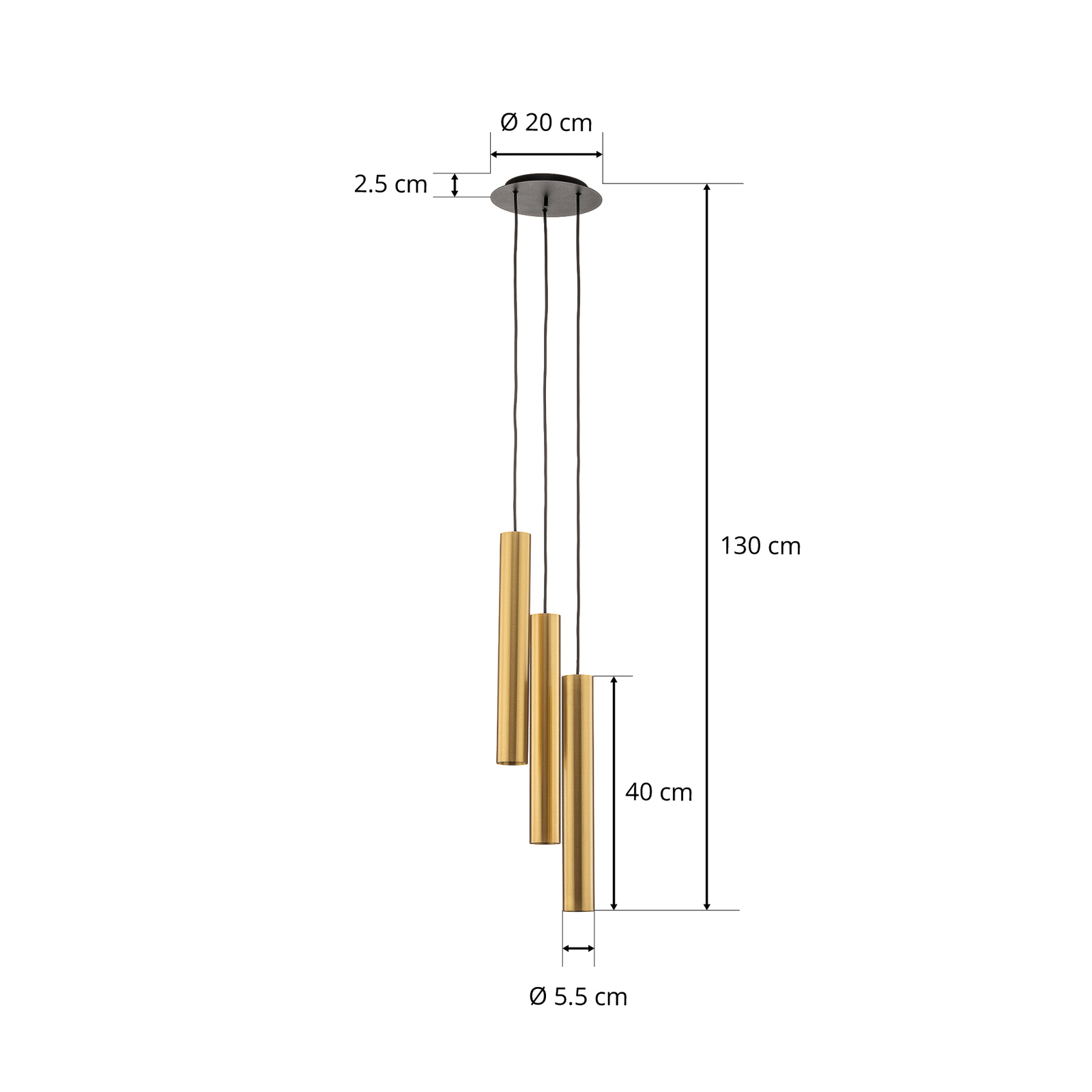 Eye L pendant light, brass, 3-bulb