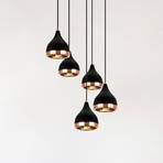 Pendant light Yildo 7005 black/copper metal 5-bulb round