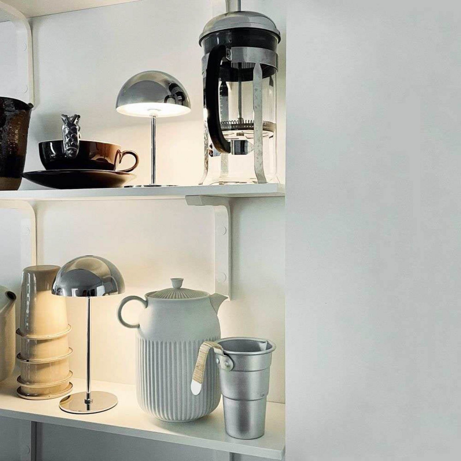 Dyberg Larsen LED tölthető asztali lámpa Along, króm, 2 db-os szett