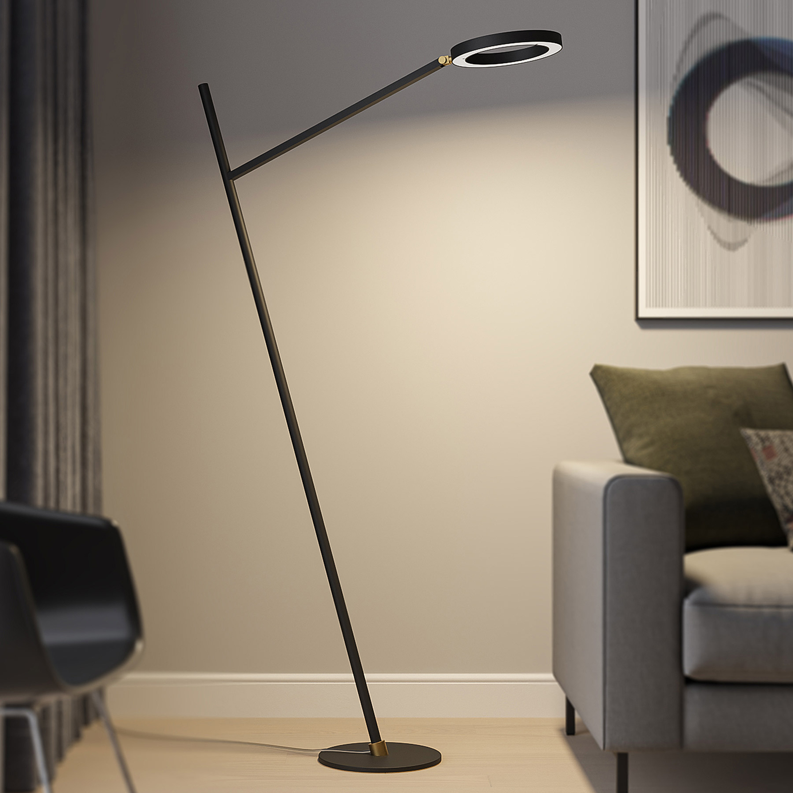 Lucande LED-gulvlampe, sort, dæmper Lampegiganten.dk