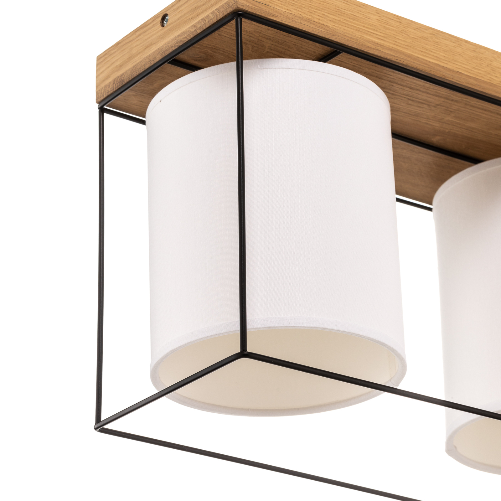 Plafondlamp Trapper, zwart/wit/eiken, 3-lamps