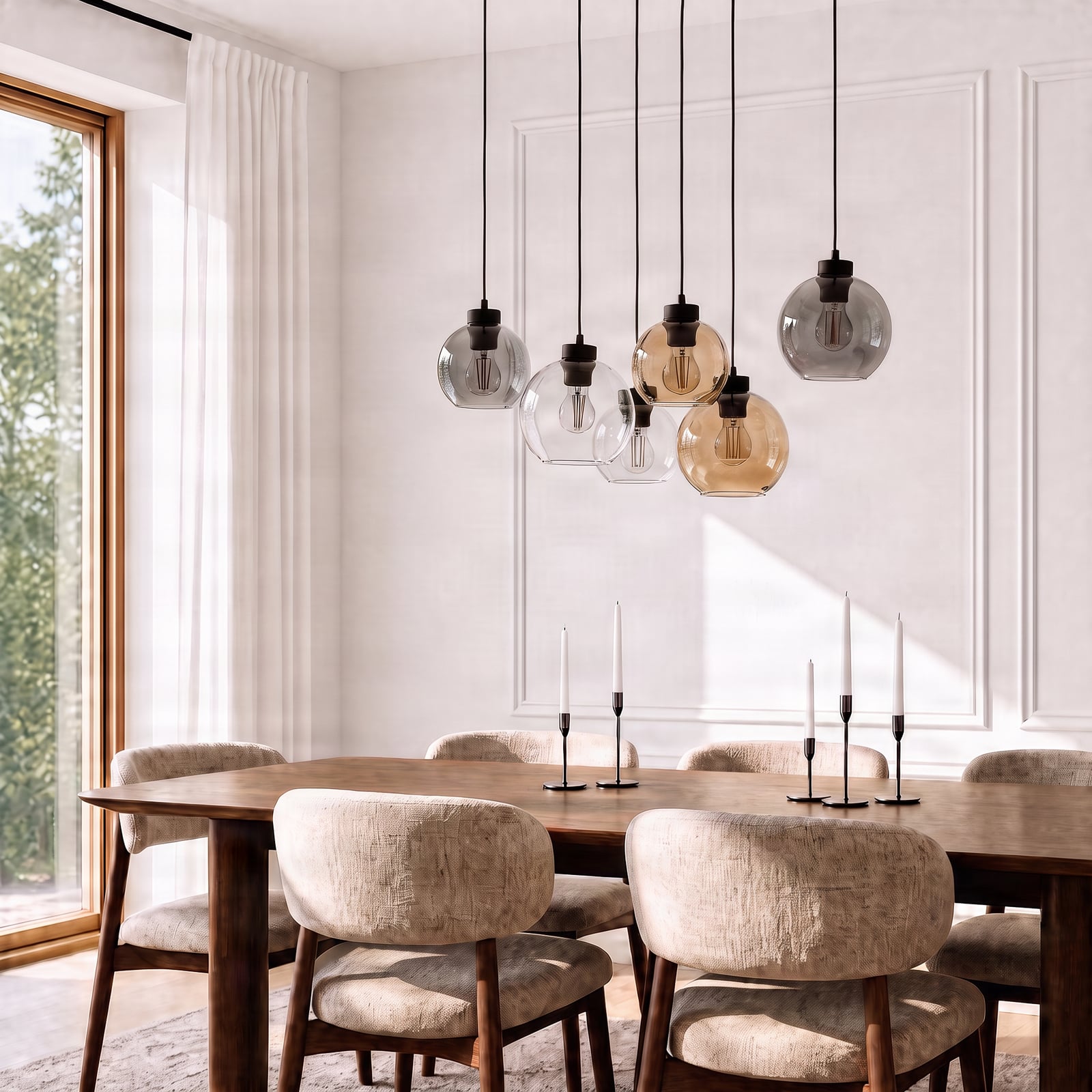 Lampada a sospensione Cubus, 74 cm, a 6 luci, trasparente/miele/marrone, vetro Lampada a sospensione Cubus, 74 cm, a 6 luci, trasparente/miele/marrone, vetro