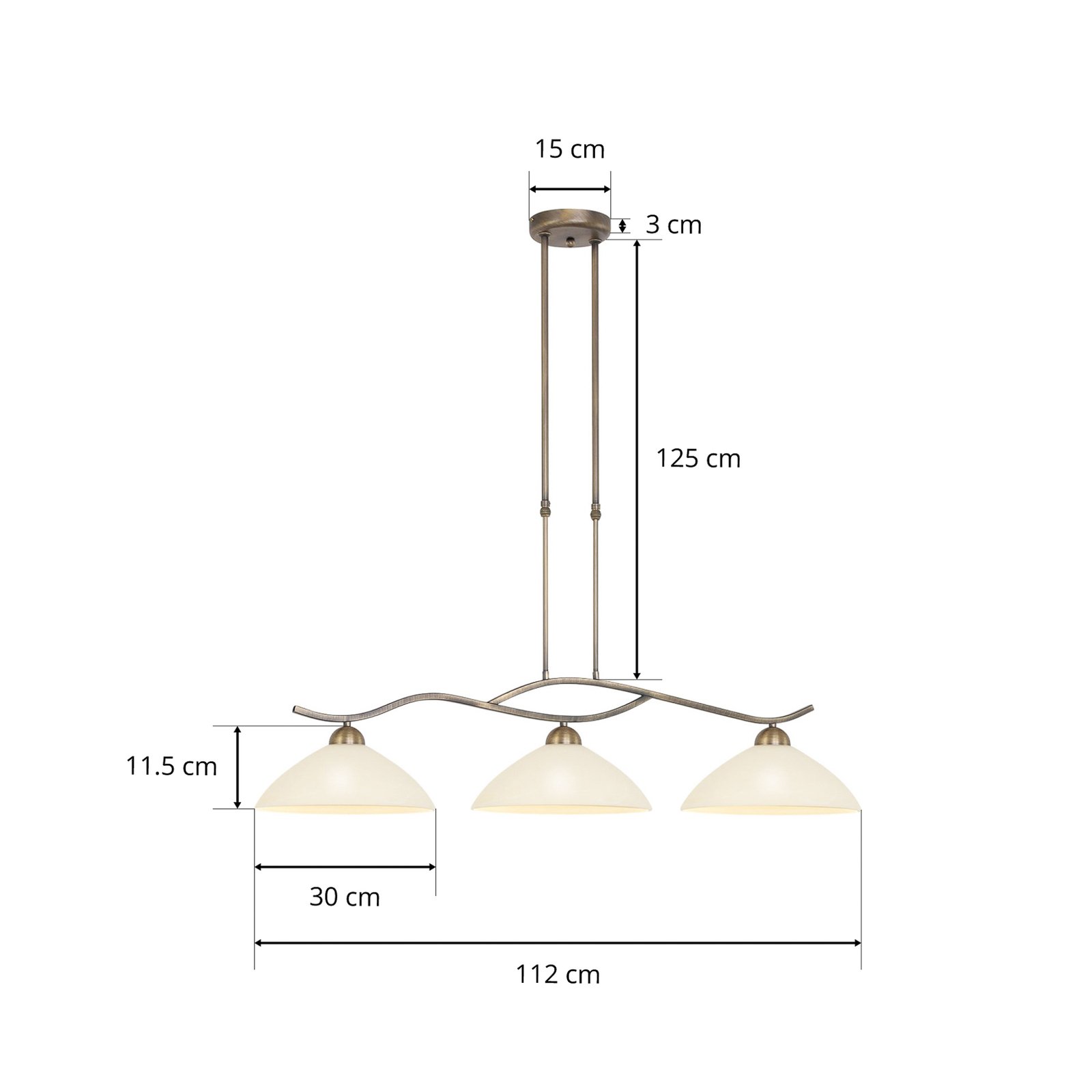 Hanglamp Capri 3-lamps crème/brons