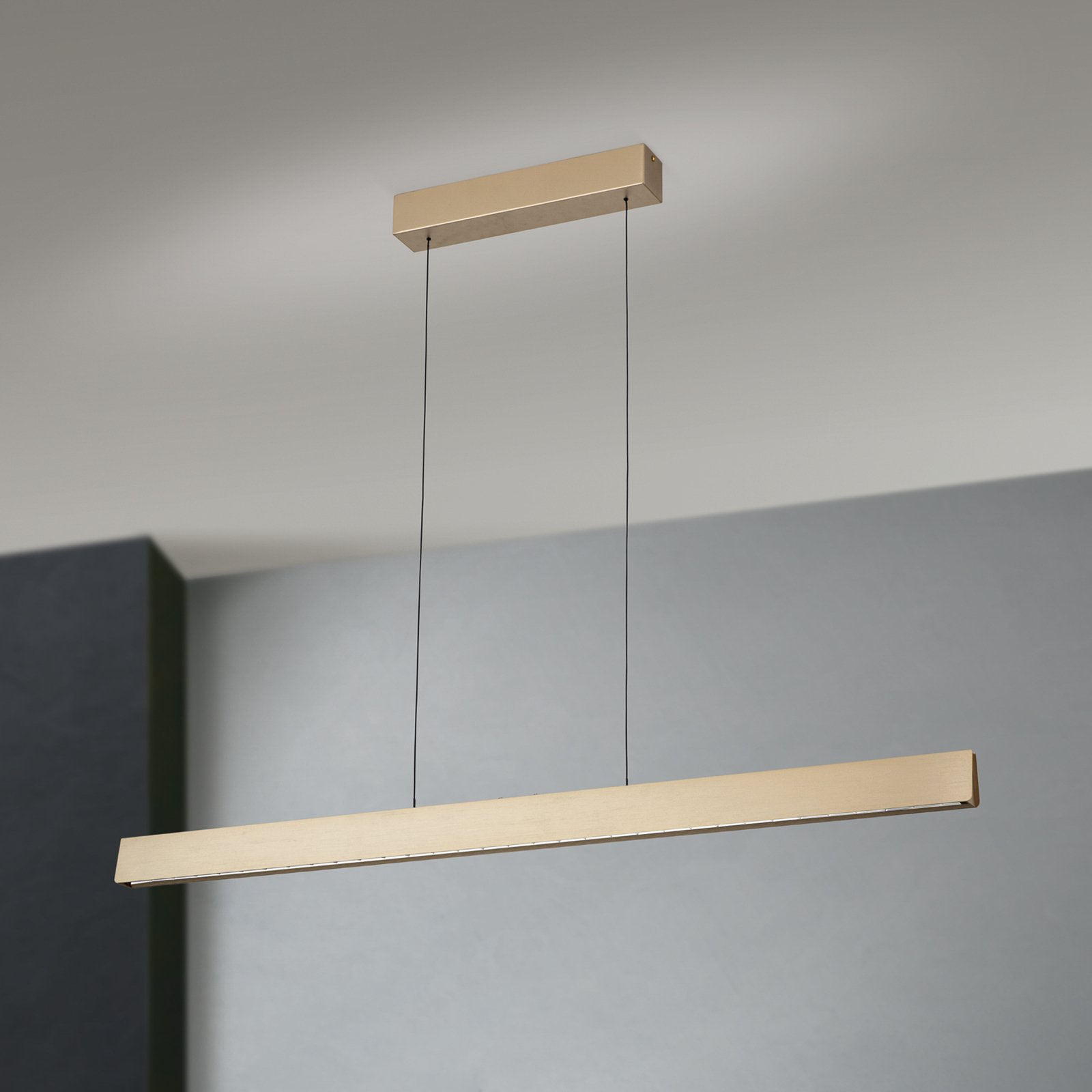 LED hanging light Tara, gold-coloured, length 120 cm, aluminium/steel