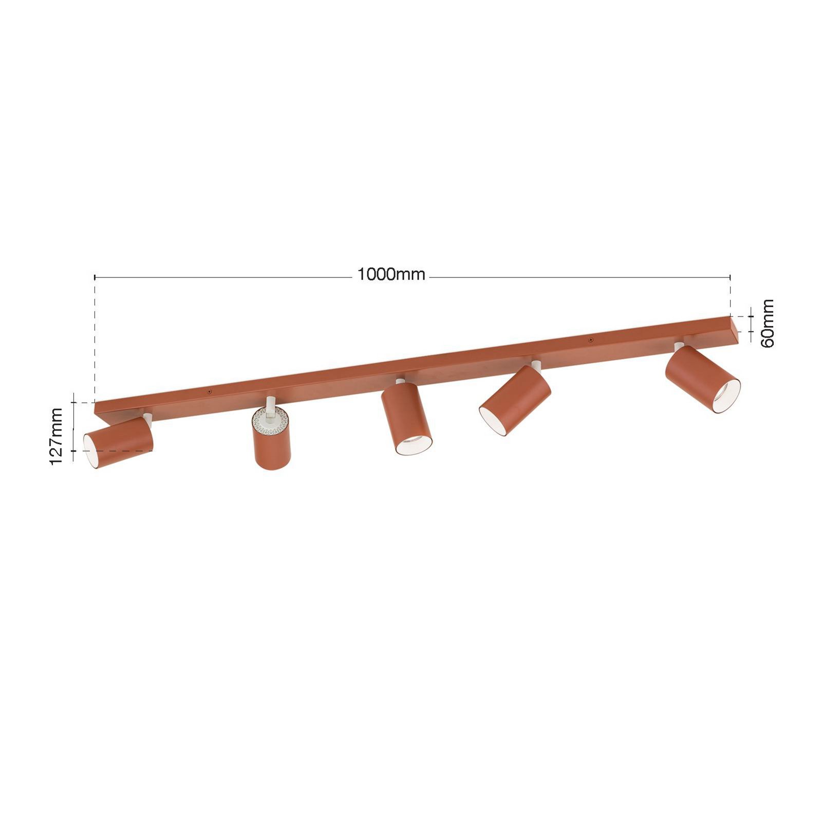 Spot pour plafond Sean, rouge corail, à 5 lampes, aluminium, GU10