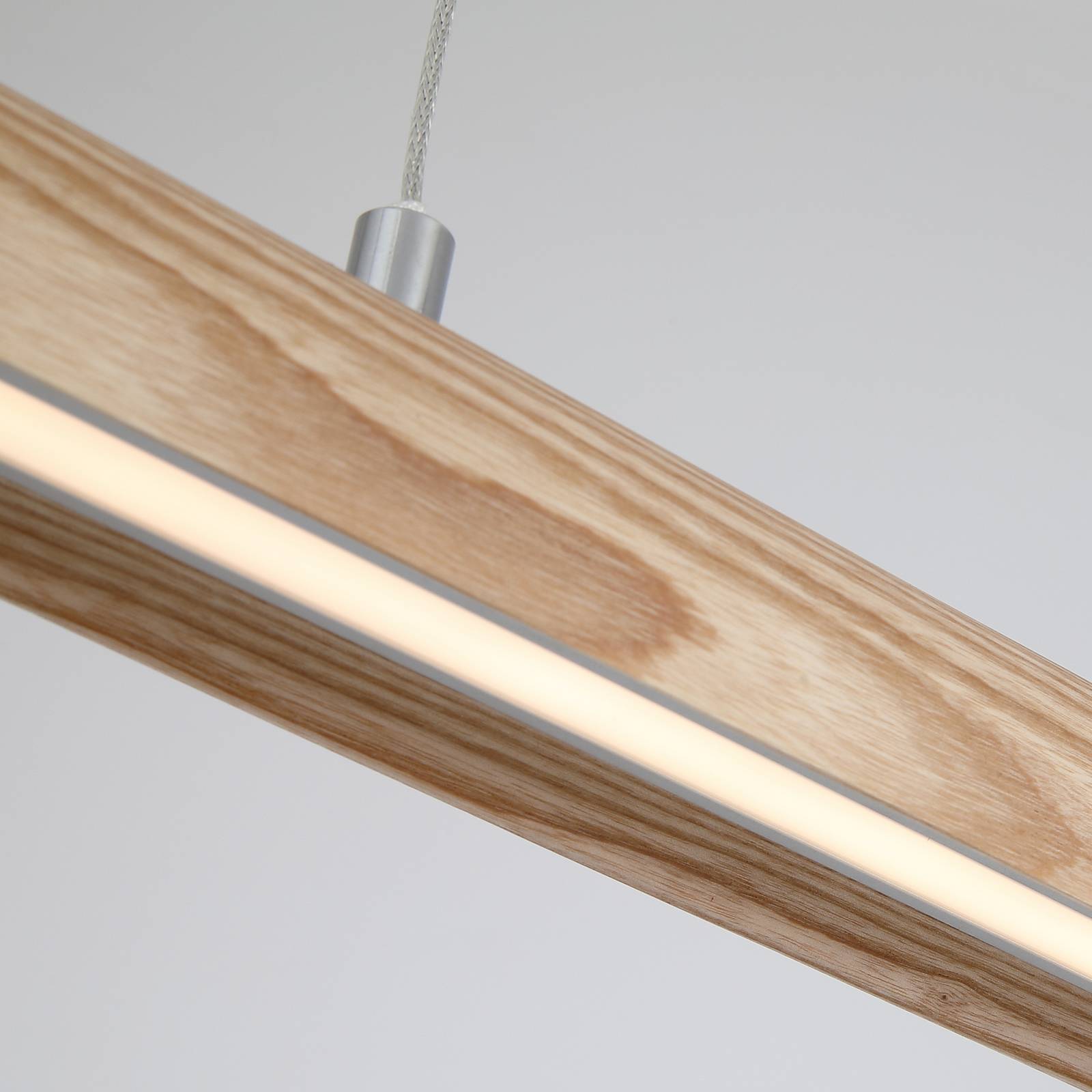 LED-Pendellampe Kenzie, Länge 60 cm, hellbraun, Holz, CCT günstig online kaufen