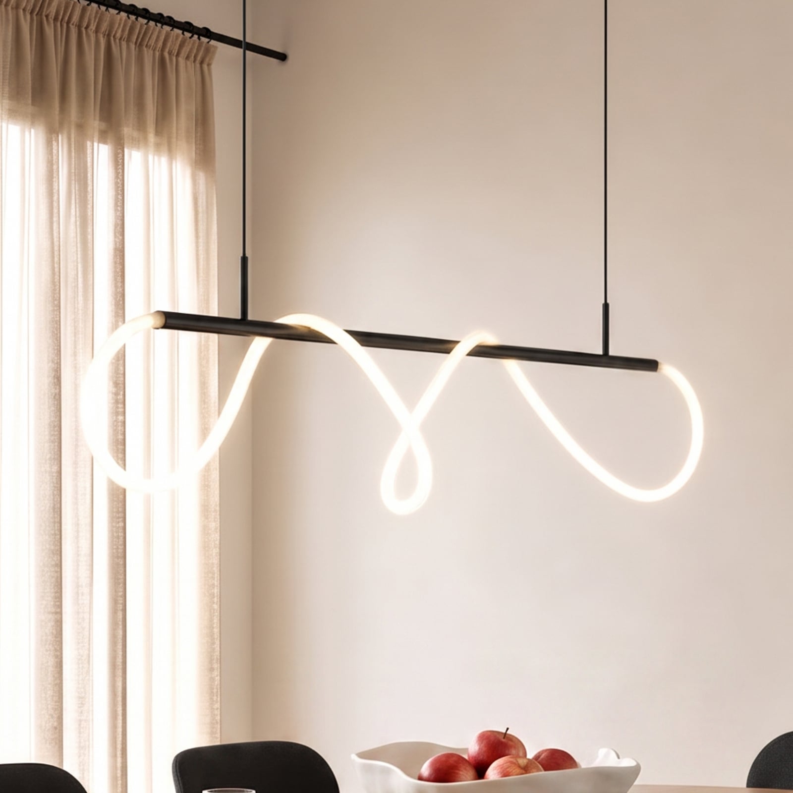 Lucande Suspension LED Kisune, noir/blanc, métal