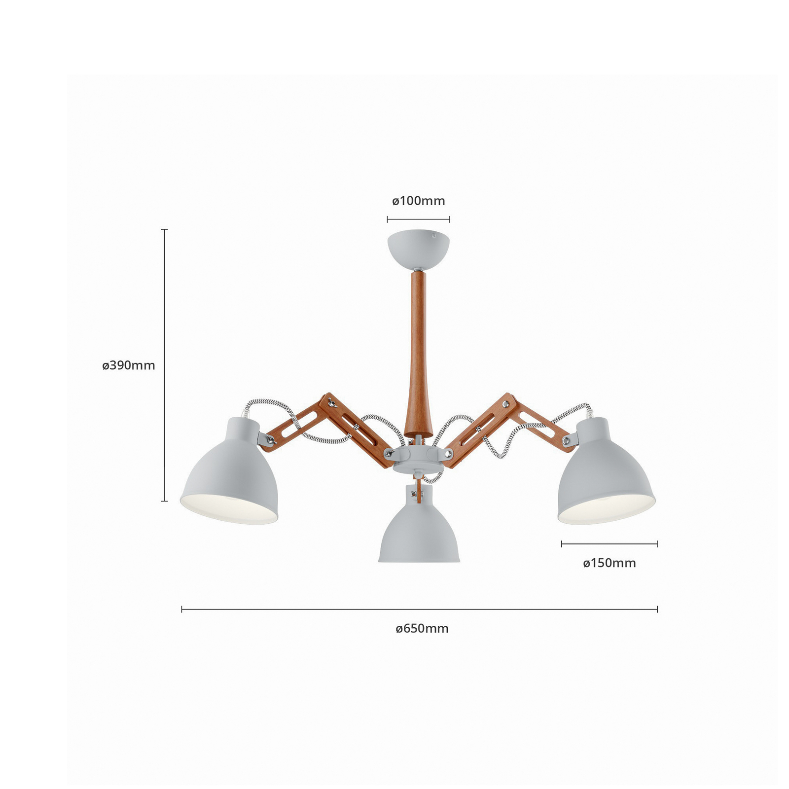 Lámpara de techo Skansen 3 luces regulable, gris