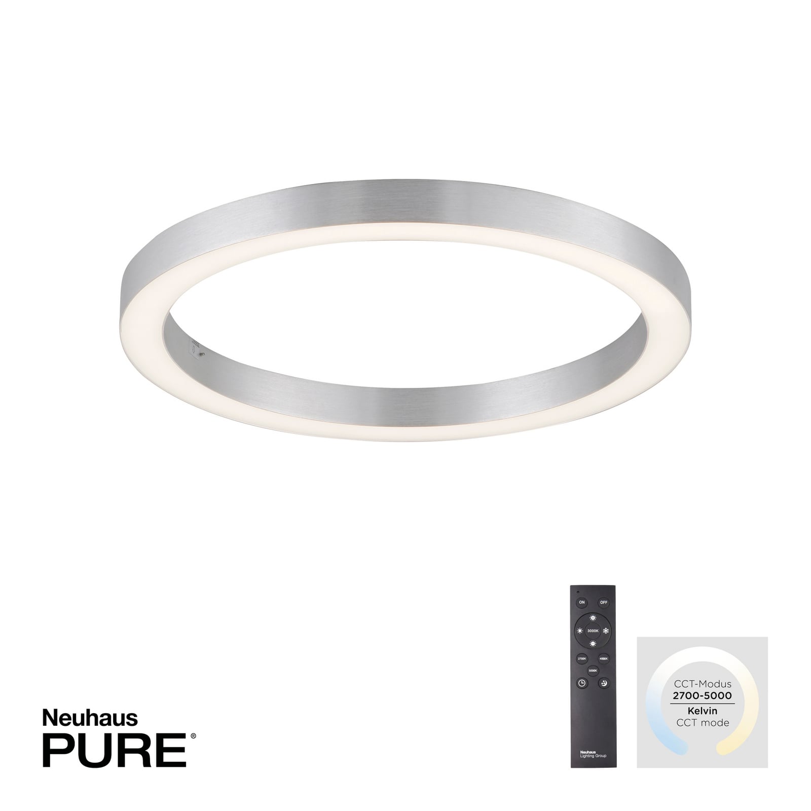 Plafonnier LED Lines Round, couleur diamant, Ø 50 cm, CCT - PURE Plafonnier LED Lines Round, couleur diamant, Ø 50 cm, CCT - PURE