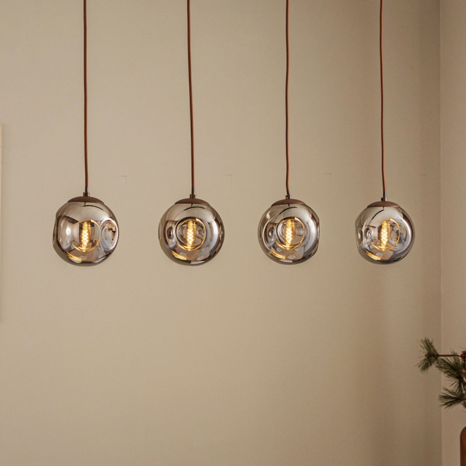 Suspensie Lindby Valentina E14 4 lumini gri fumuriu sticlă - Camera de zi / sufragerie - design - maro gri fumuriu