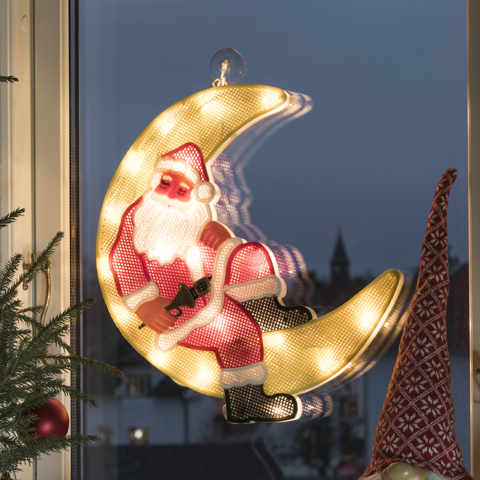 LED-Fensterbild Weihnachtsmann im Mond