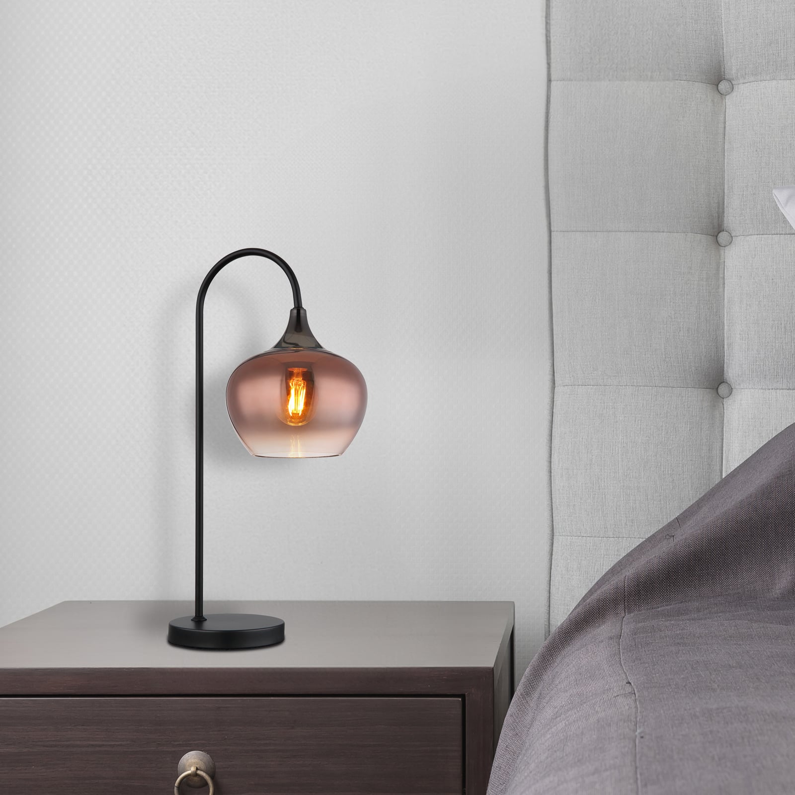 Stolová lampa Maxy, medená/čierna, sklo, výška 54 cm, E27 Stolová lampa Maxy, medená/čierna, sklo, výška 54 cm, E27