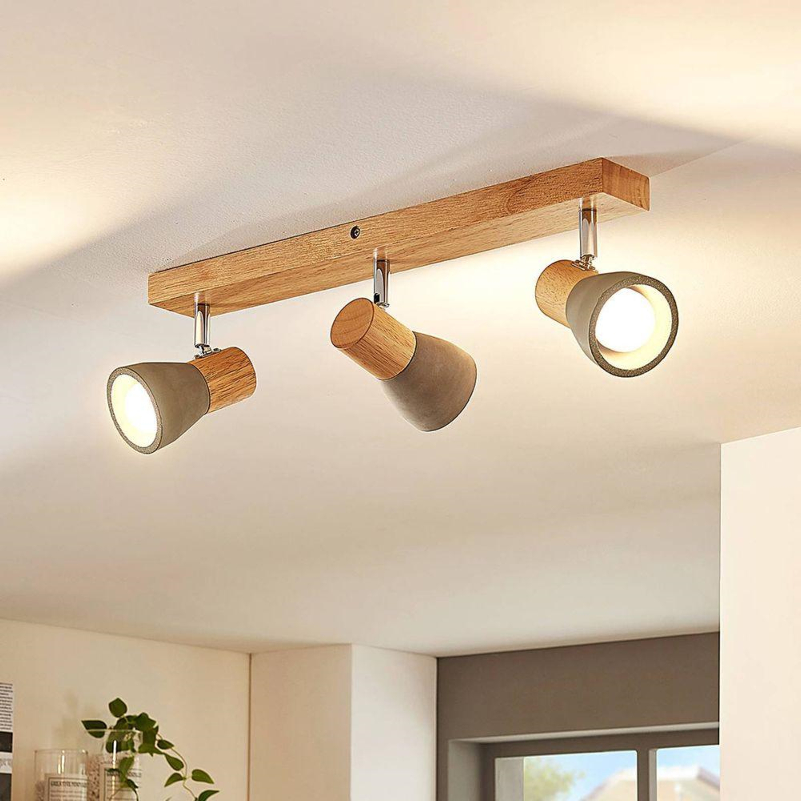 Filiz 3 Stropné Lampa Concrete/Wood - Lindby