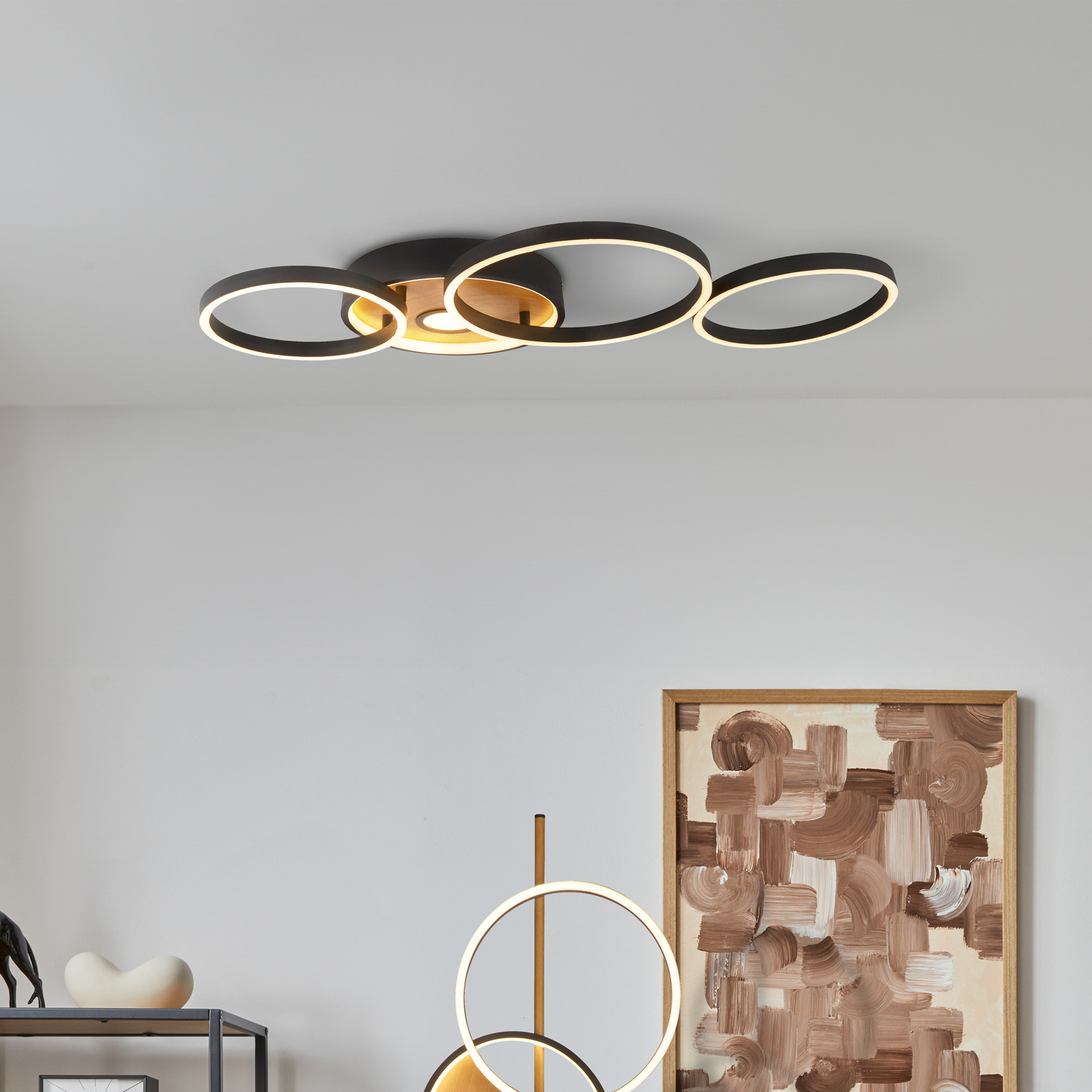 LED ceiling light Curio Flush, wood look
