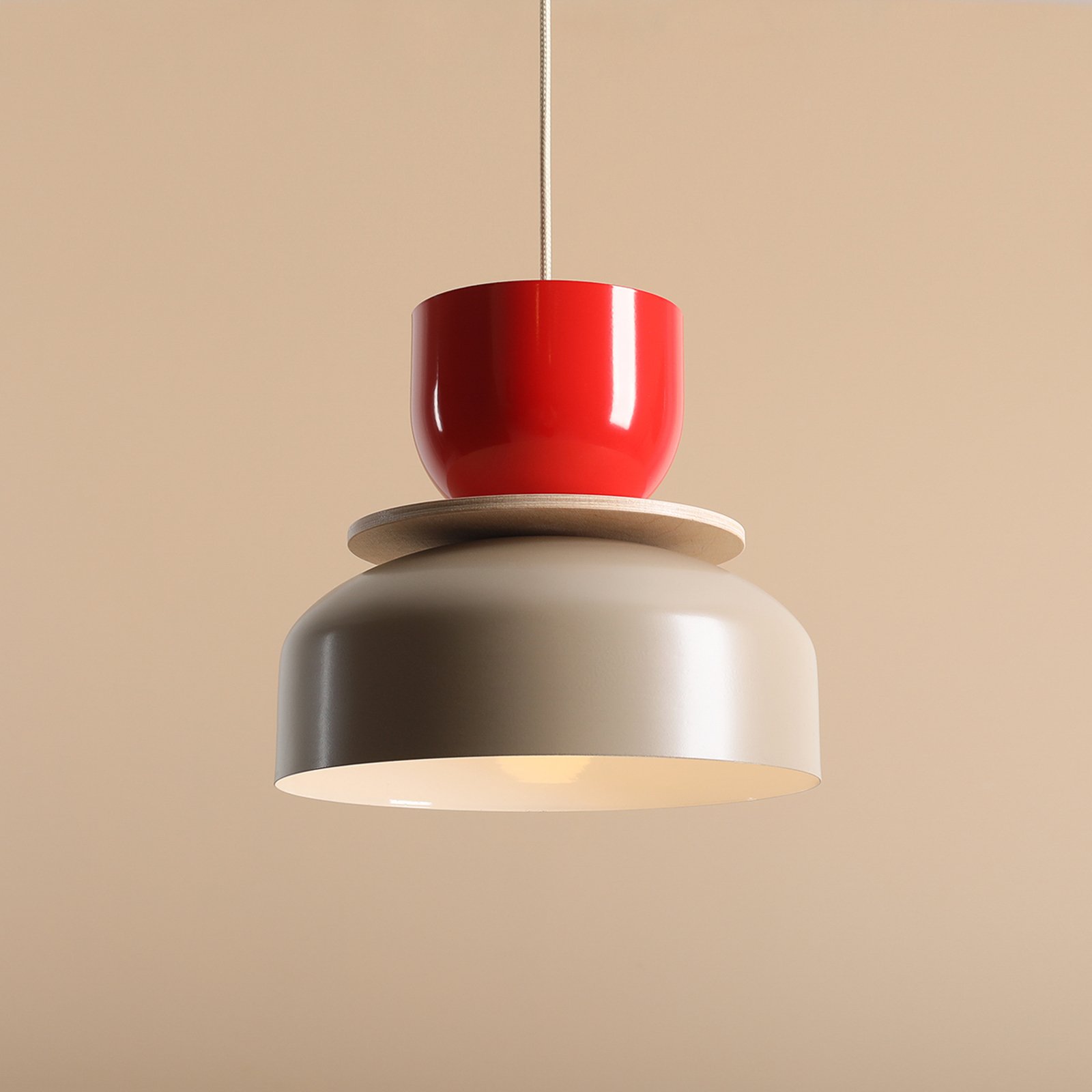 Hanglamp Uto, beige/rood, metalen kap