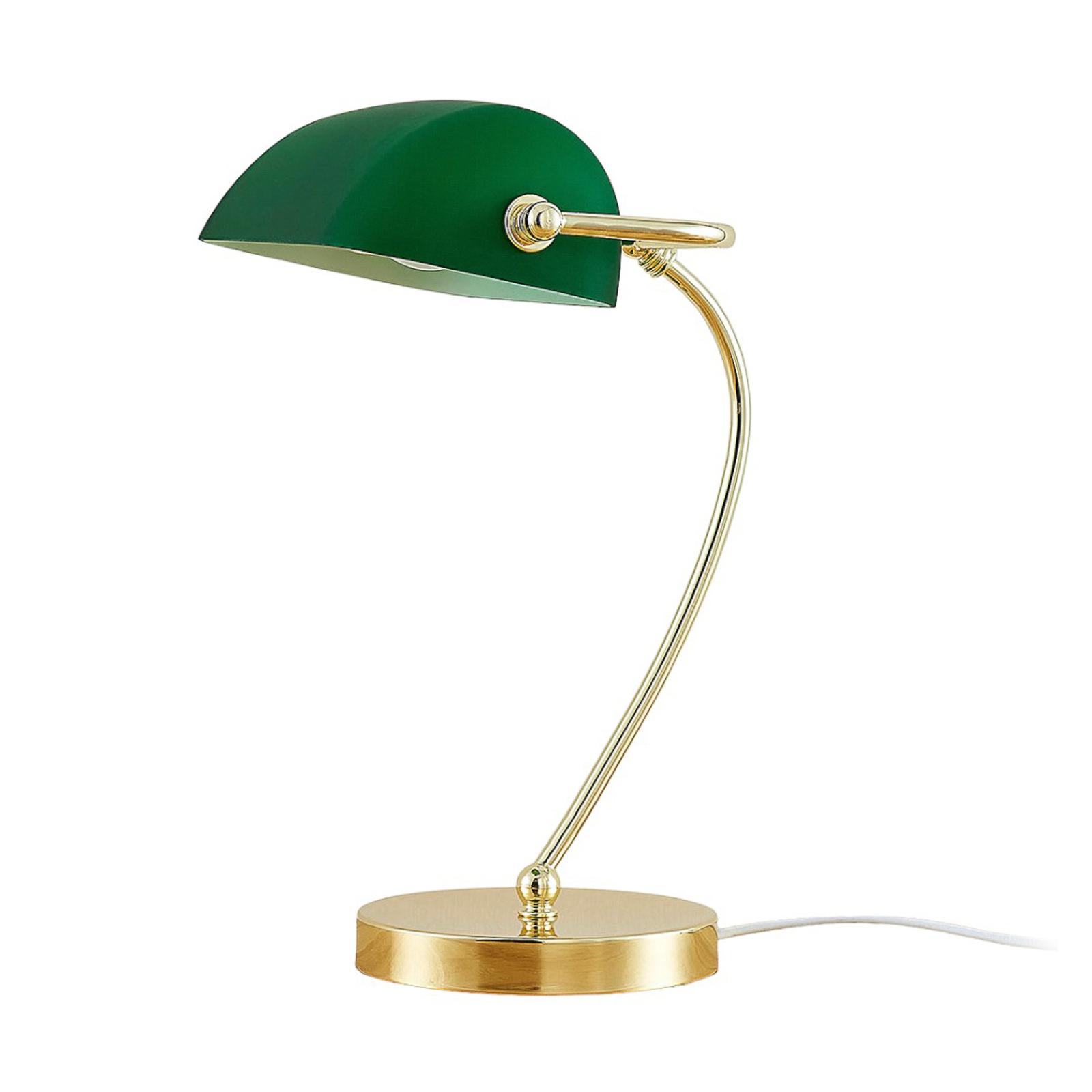 Messingfarget bordlampe Selea, grønn glasskjerm