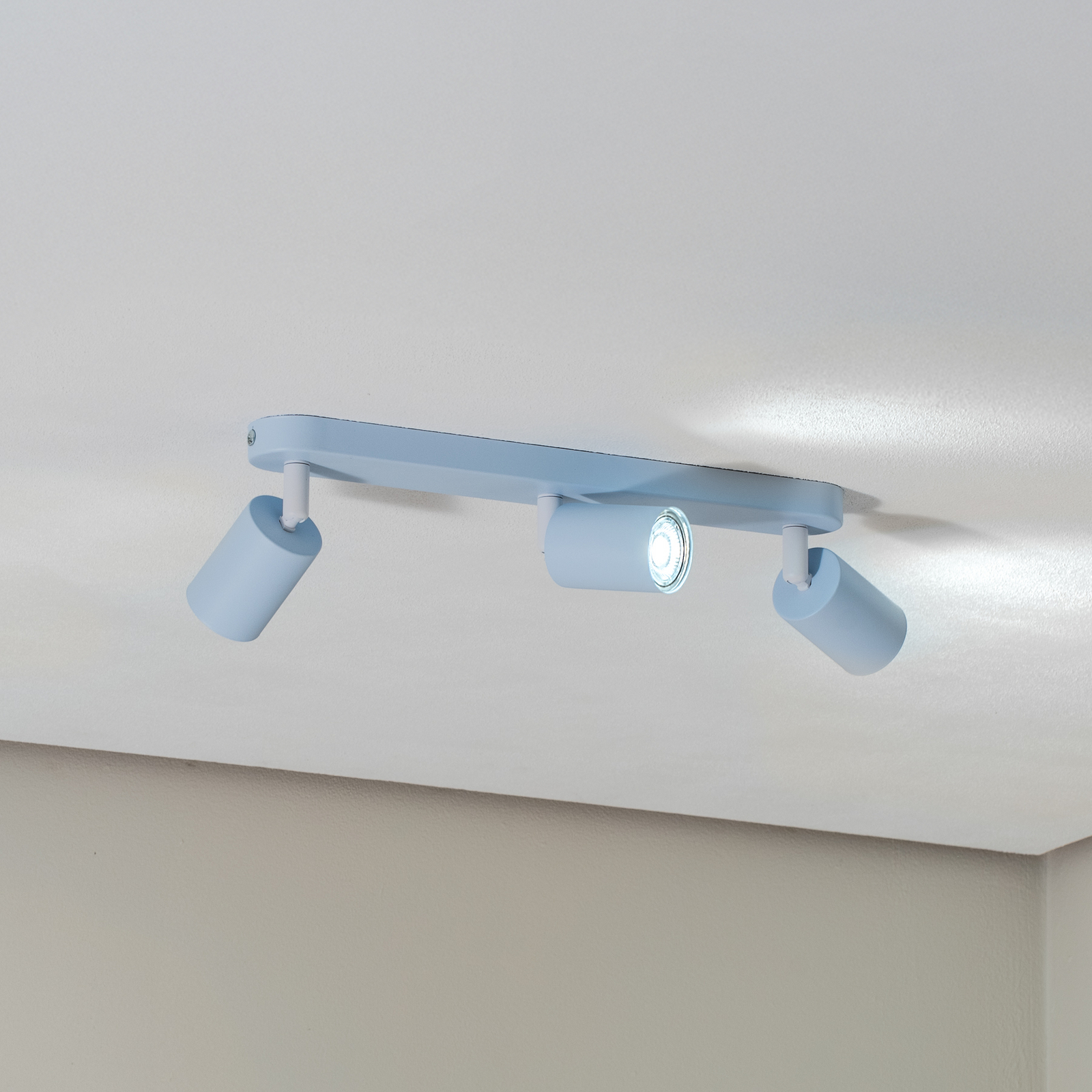 Faretto da soffitto Livia, azzurro, 52 cm, a 3 luci, metallo, GU10