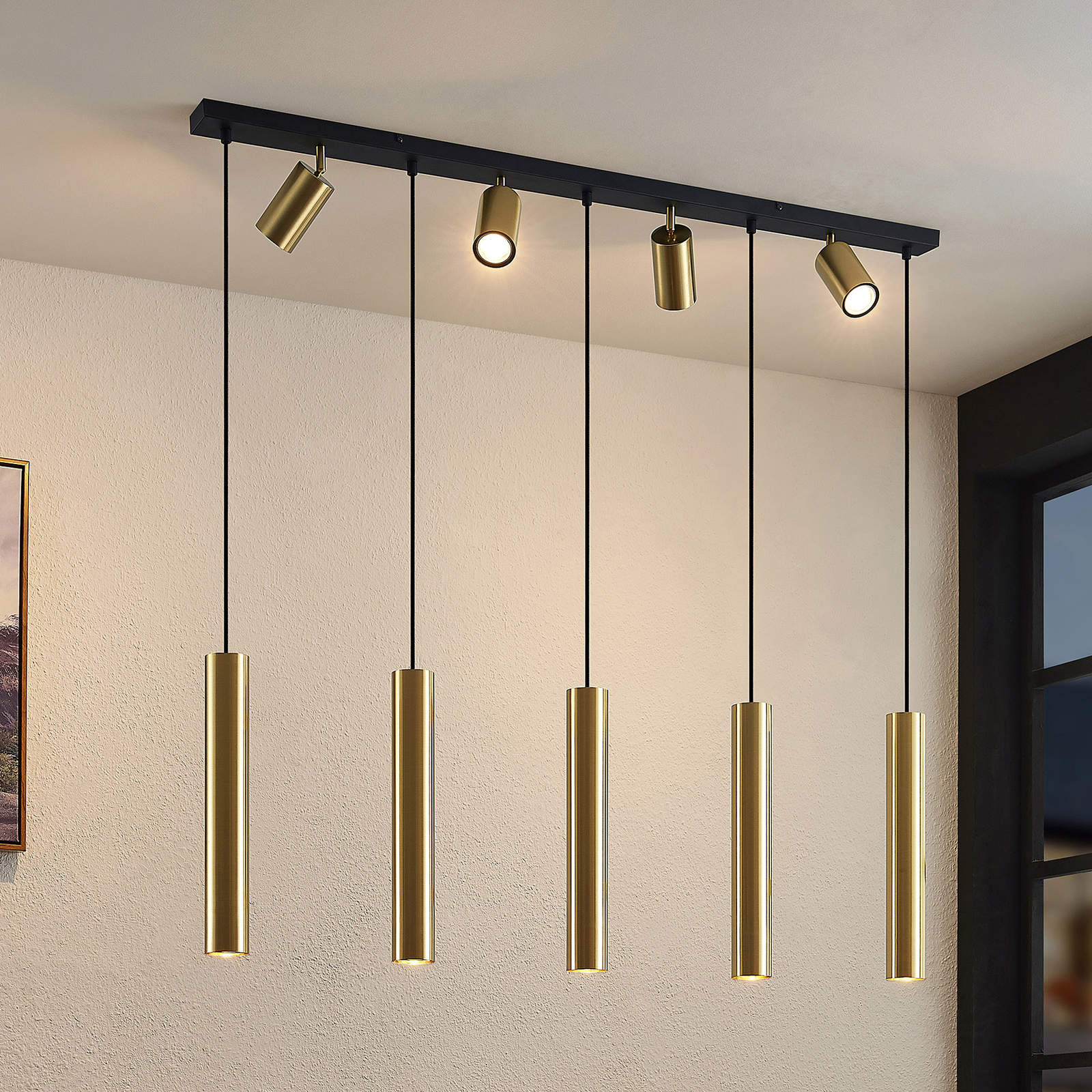 Lindby Sanad suspension laiton 9 lampes allongée