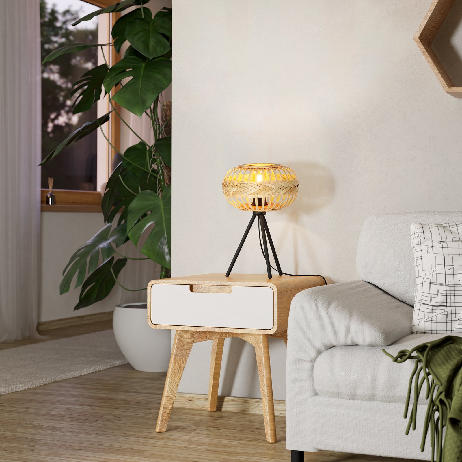 EGLO Amsfield 1 lampă de masă din lemn, 3 picioare