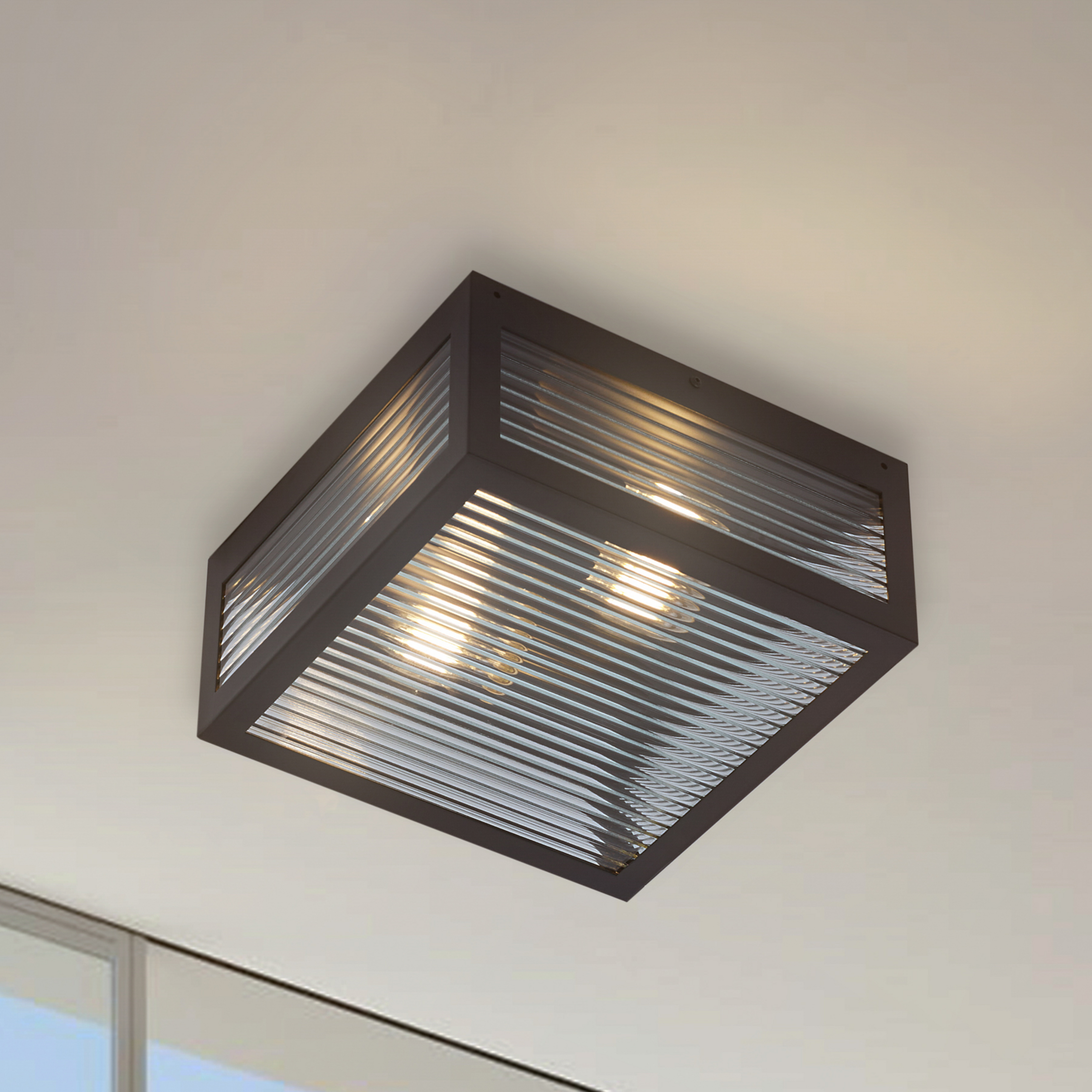 Lindby Außendeckenleuchte Bolgar, schwarz, Metall, Glas