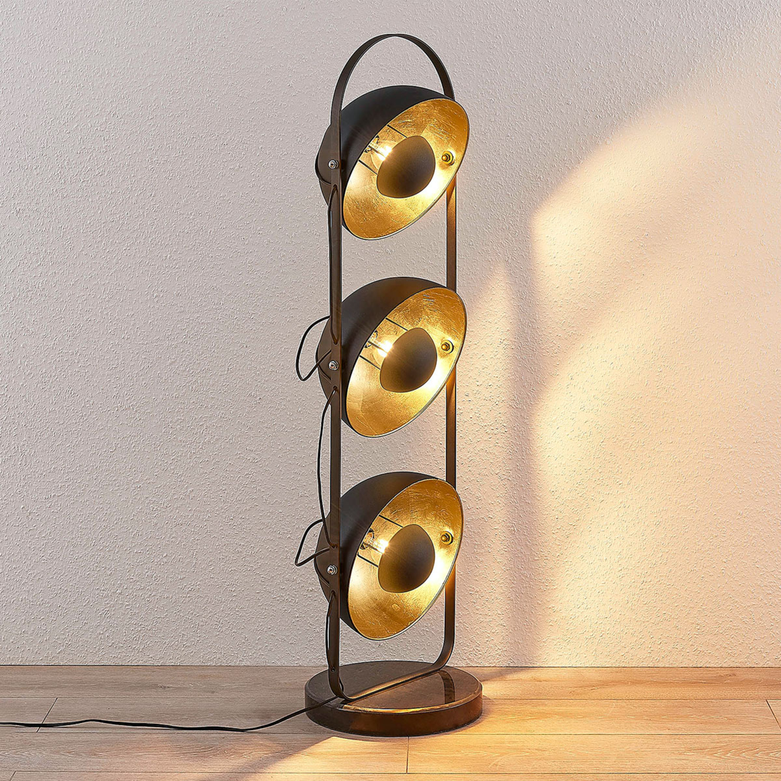 Stehlampe Muriel 3-fl. schwarz/gold