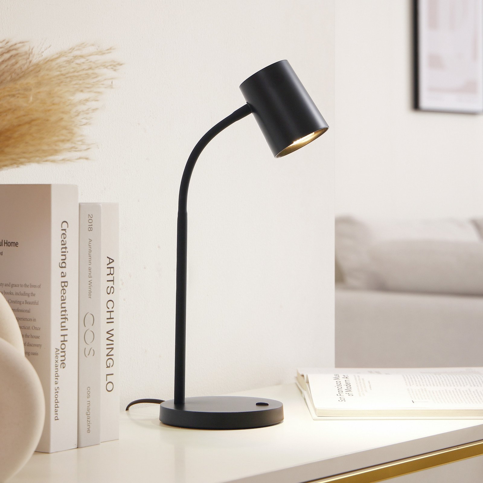 Lampă de masă Lindby Radka negru din plastic braț flexibil - Studiu / Birou - modern
