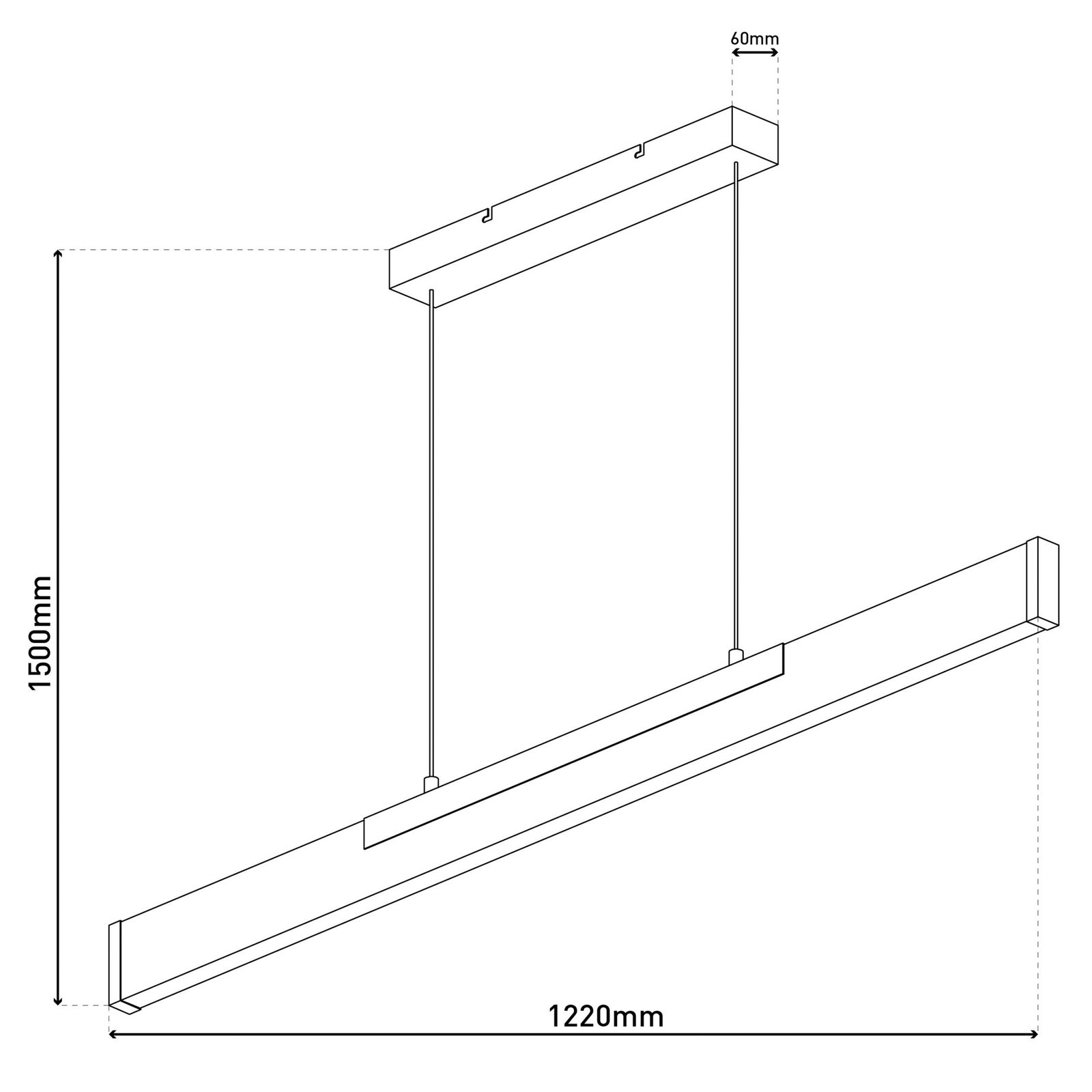 Wilma LED-riippuvalaisin, puu, pituus 122 cm, himmennettävä