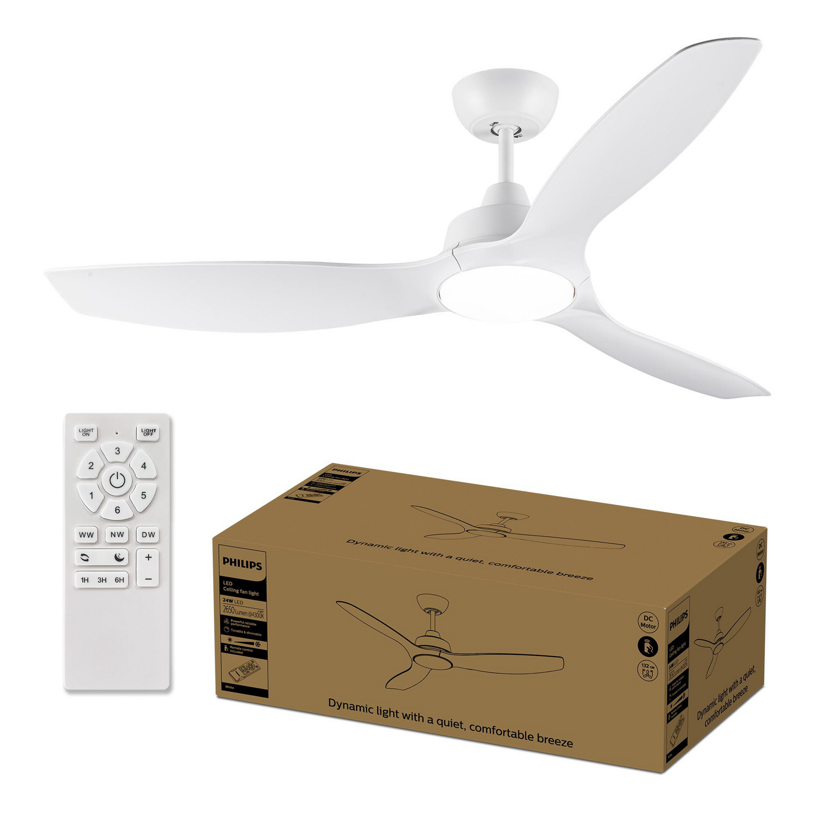 Philips LED-takvifte Fix Blade Ø 132 cm, hvit, stillegående