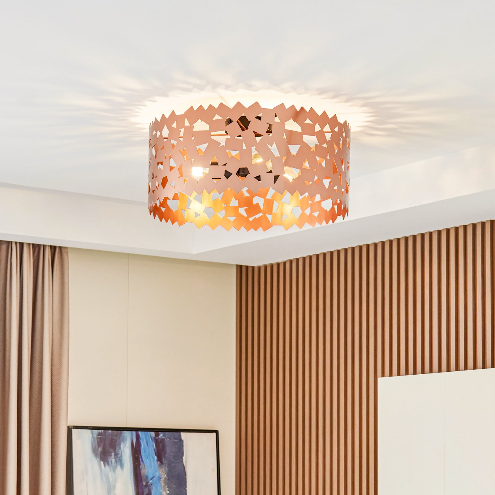 Lucande Aeloria plafondlamp, koper, ijzer